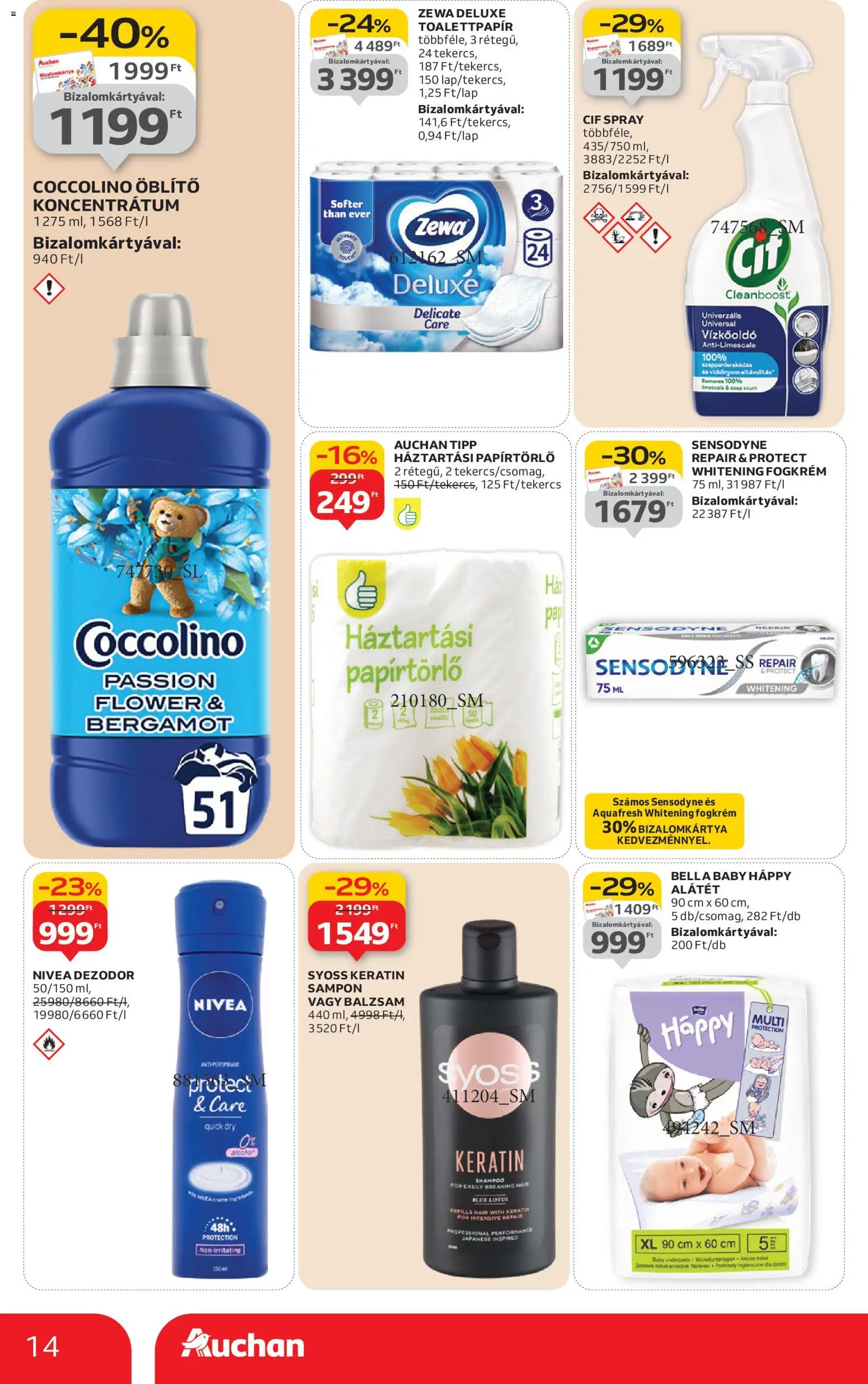 Auchan akciós ujság - amely érvényes a következő dátumtól: 08.01.2026 | Oldal: 14 | Termékek: Papírtörlő, Vízkőoldó, Öblítő, Sampon