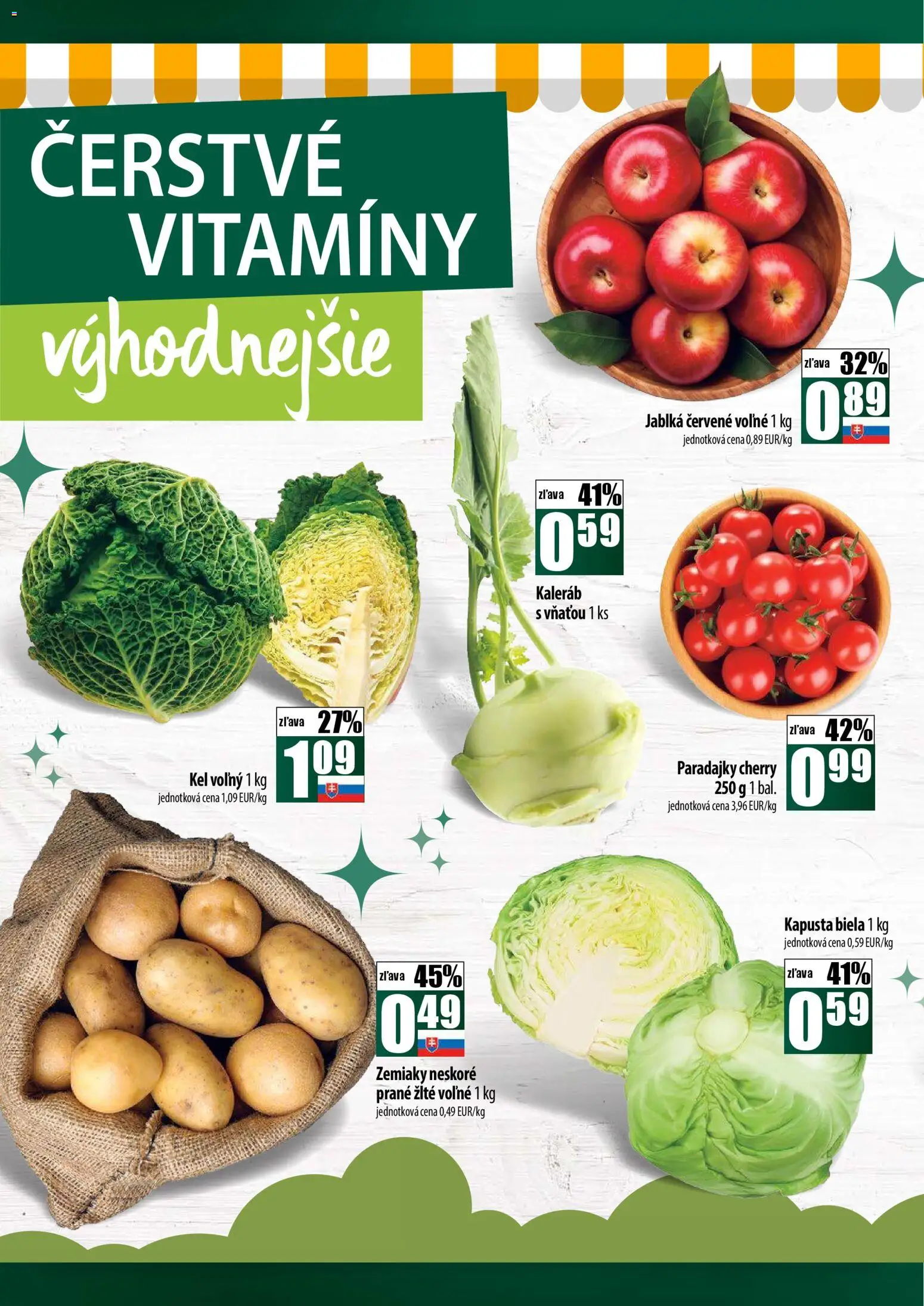 Nové COOP Jednota akcie – leták je platný od 27.11.2025 | Strana: 2 | Produkty: Kapusta, Jablká, Kapusta biela, Zemiaky