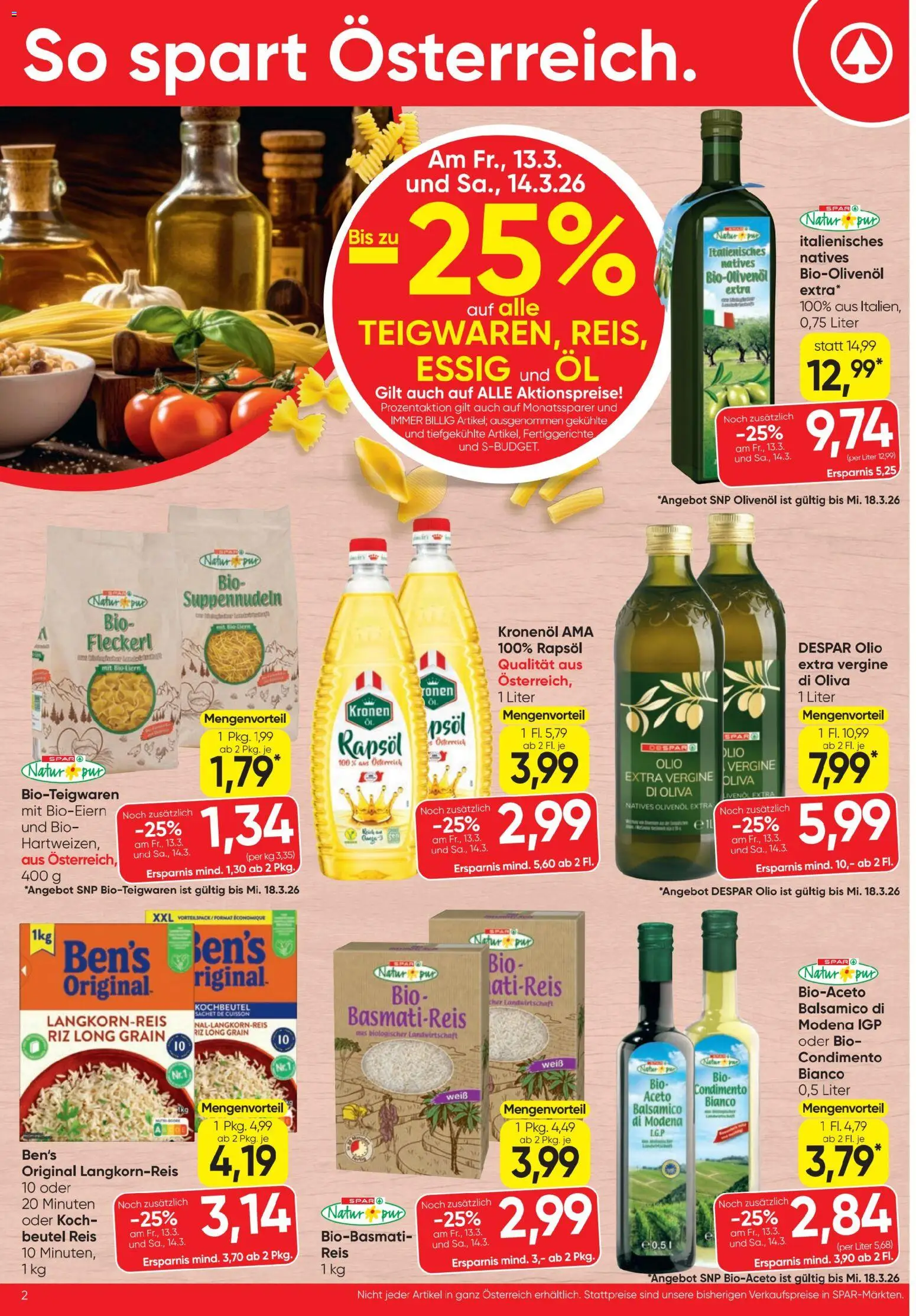 Spar - Flugblatt gültig ab 12.03.2026 | Seite: 2 | Produkte: Fertiggerichte, Öl, Reis