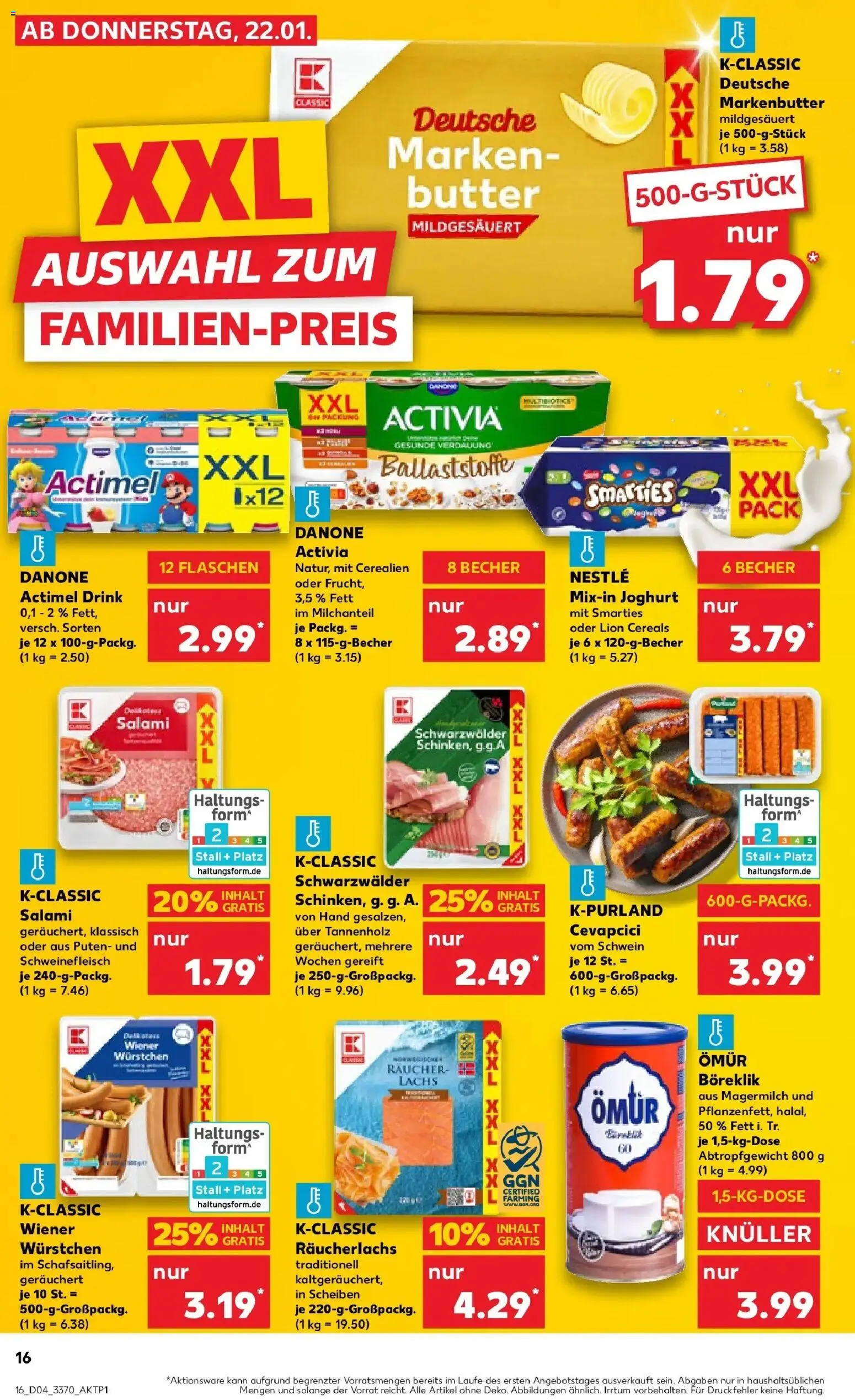 Kaufland prospekt Bad Salzungen	 – gültig ab 25.01.2026 | Seite: 16 | Produkte: Actimel, Wiener wurstchen, Danone activia, Salami