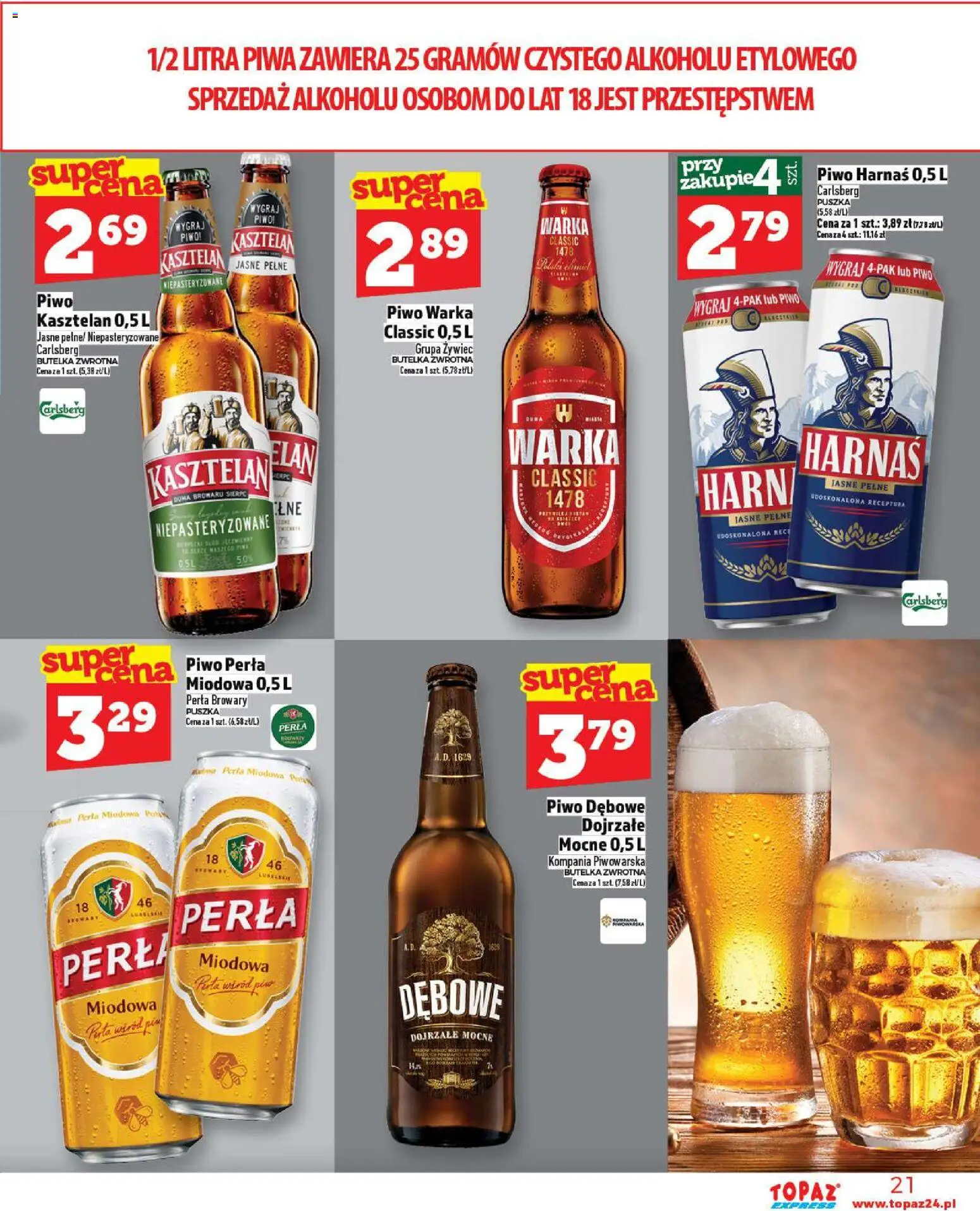 Topaz Gazetka - Express od 20.11.2025 | Strona: 21 | Produkty: Piwo perła, Piwo Warka, Harnaś, Piwo