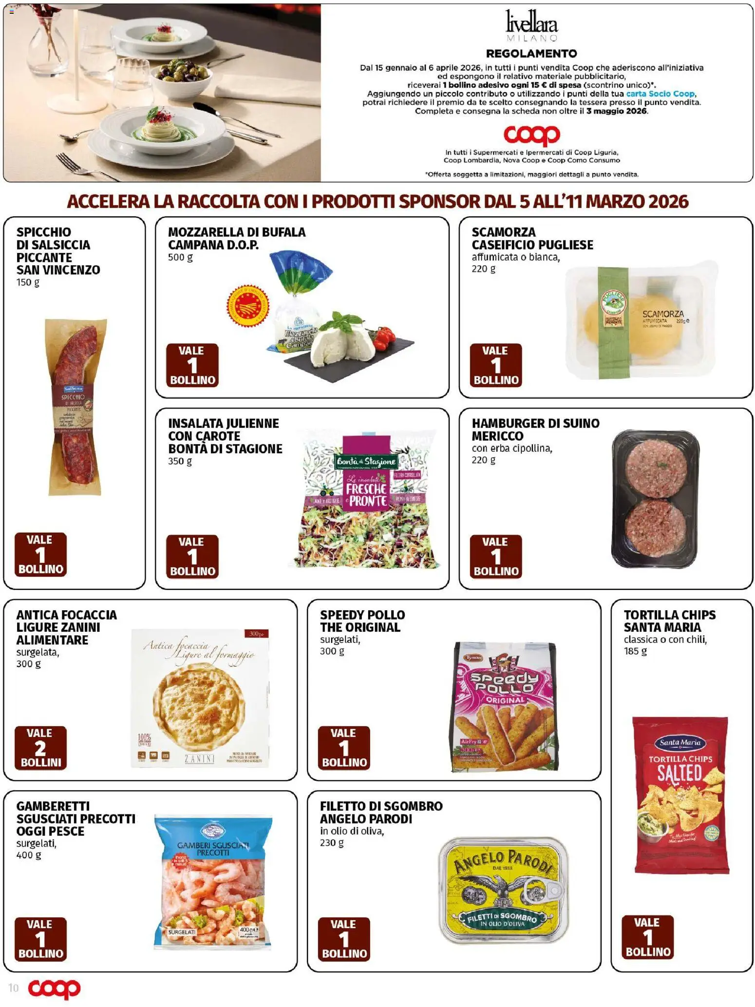 Volantino COOP del 05.03.2026 | Pagina: 10 | Prodotti: Gamberi, Mozzarella, Olio, Salsiccia