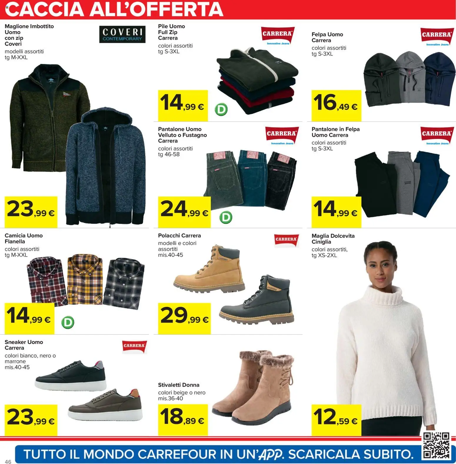 Volantino Carrefour del 16.12.2025 | Pagina: 46 | Prodotti: Pile, Camicia, Felpa, Jeans