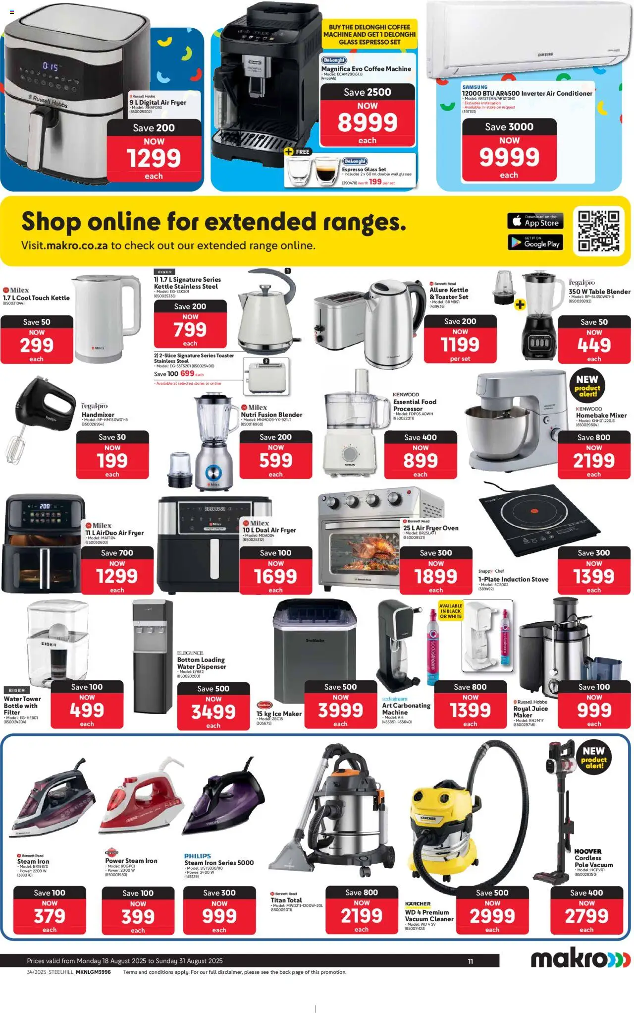 Makro Specials │ valid from 18.08.2025 | Page: 11 | Products: Glasses, Vacuum cleaner, Fryer, Coffee