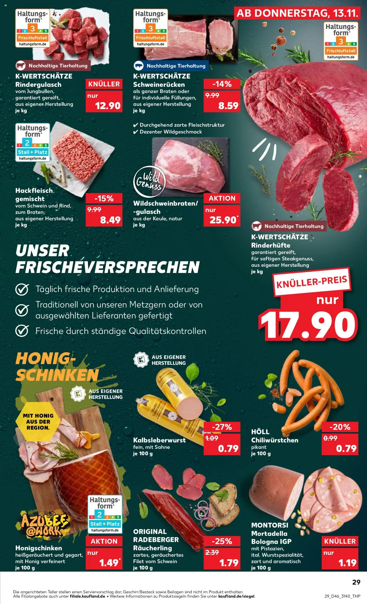 Kaufland prospekt Leipzig	 – gültig ab 13.11.2025 | Seite: 29 | Produkte: Rindergulasch, Gulasch, Sahne, Hackfleisch