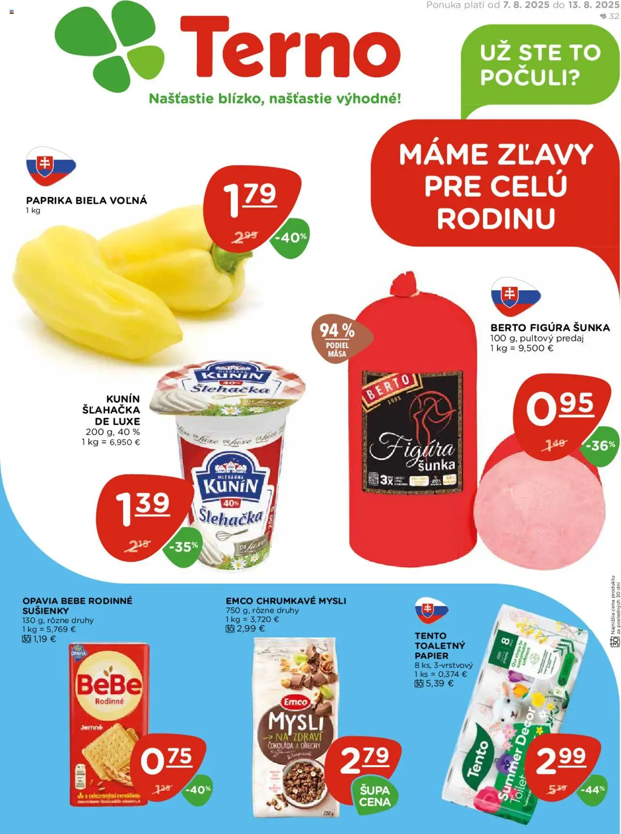 Terno leták │ platný od 07.08.2025 | Strana: 1 | Produkty: Paprika, Šunka, Čokoláda, Orechy