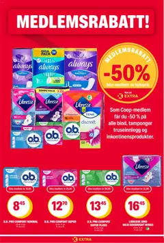 Forhåndsvisning av Coop Extra kundeavis gyldig fra 16.03.2026 | Side: 24 | Produkter: Bind, Truseinnlegg, Pantalon en cuir