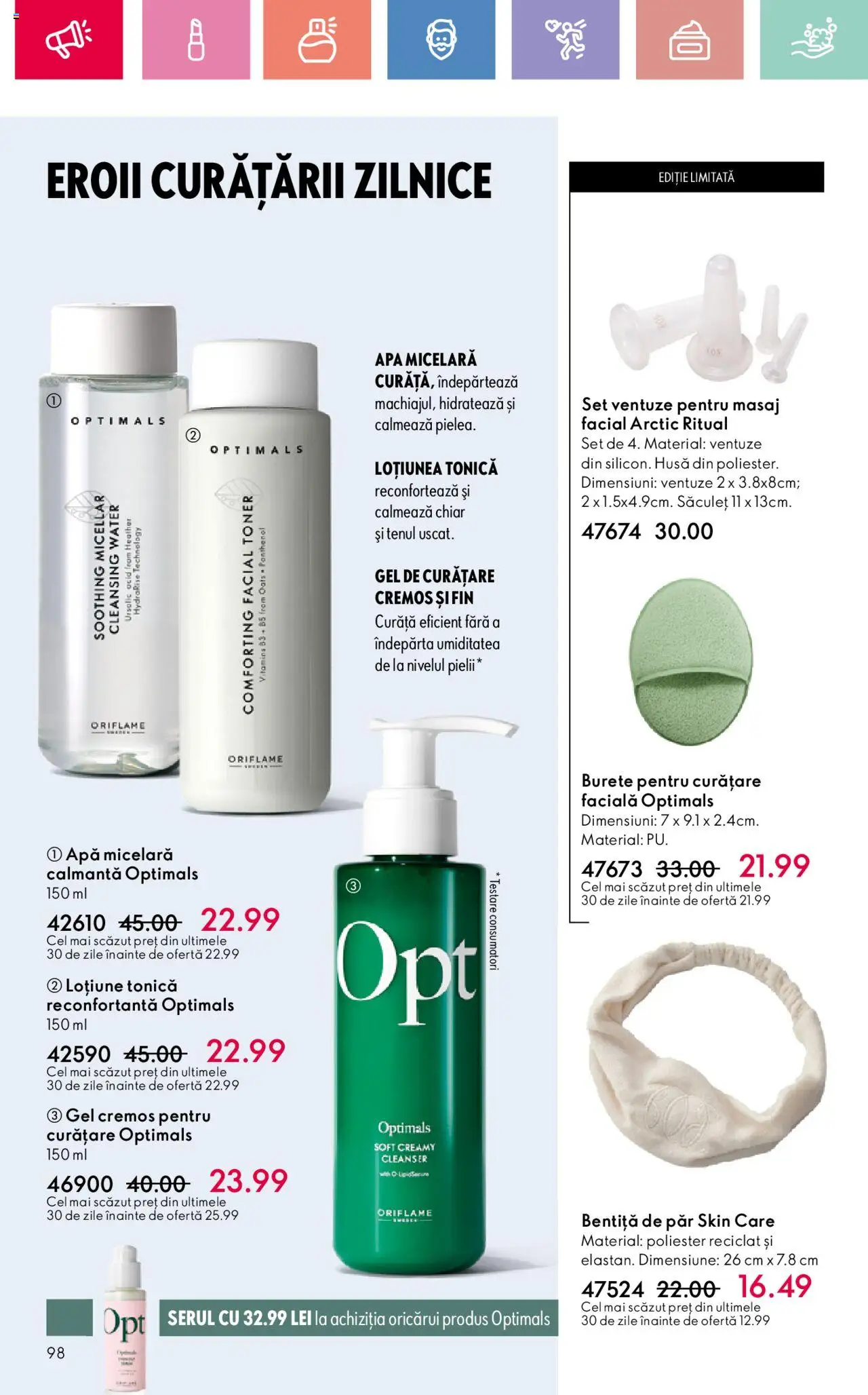Oriflame catalog 11 2025 – valabil de la 27.07.2025 | Pagină: 98 | Produse: Bentiță de păr, Loțiune tonică, Gel de curățare, Toner