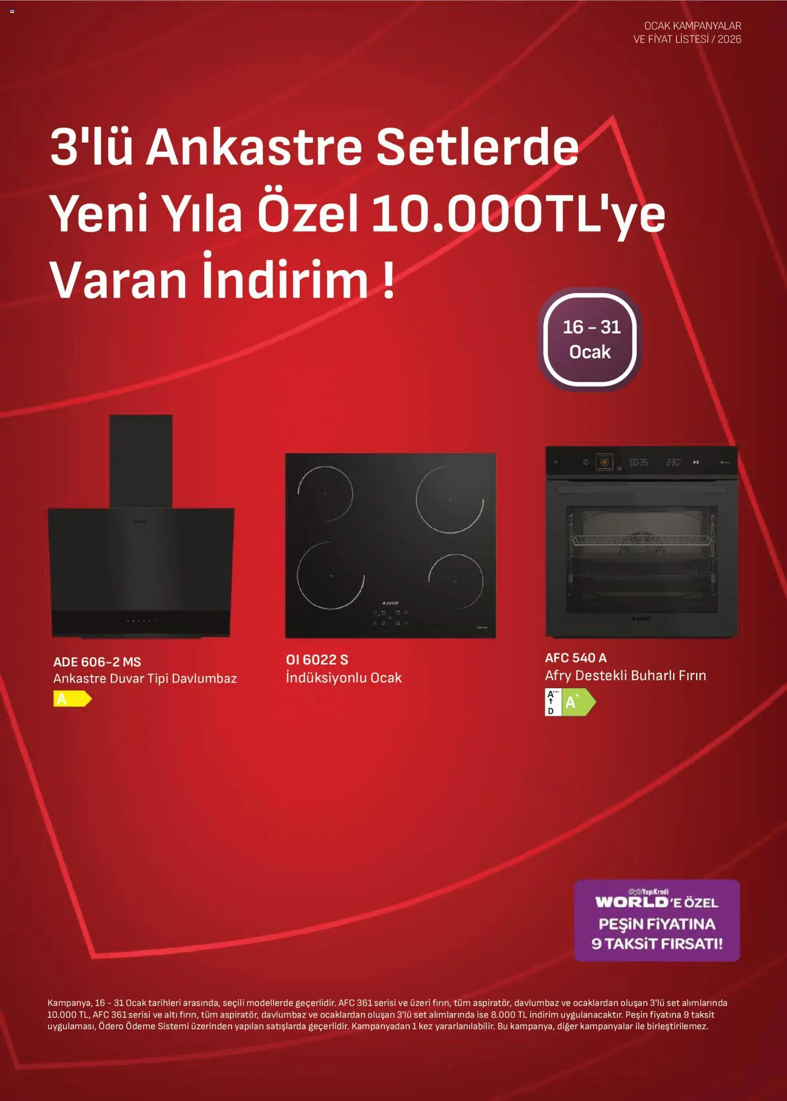 Arçelik Ankastre Kataloğu - 16.01.2026 tarihinden itibaren geçerlidir | Sayfa: 1 | Ürünler: Davlumbaz, Fırın, Ocak