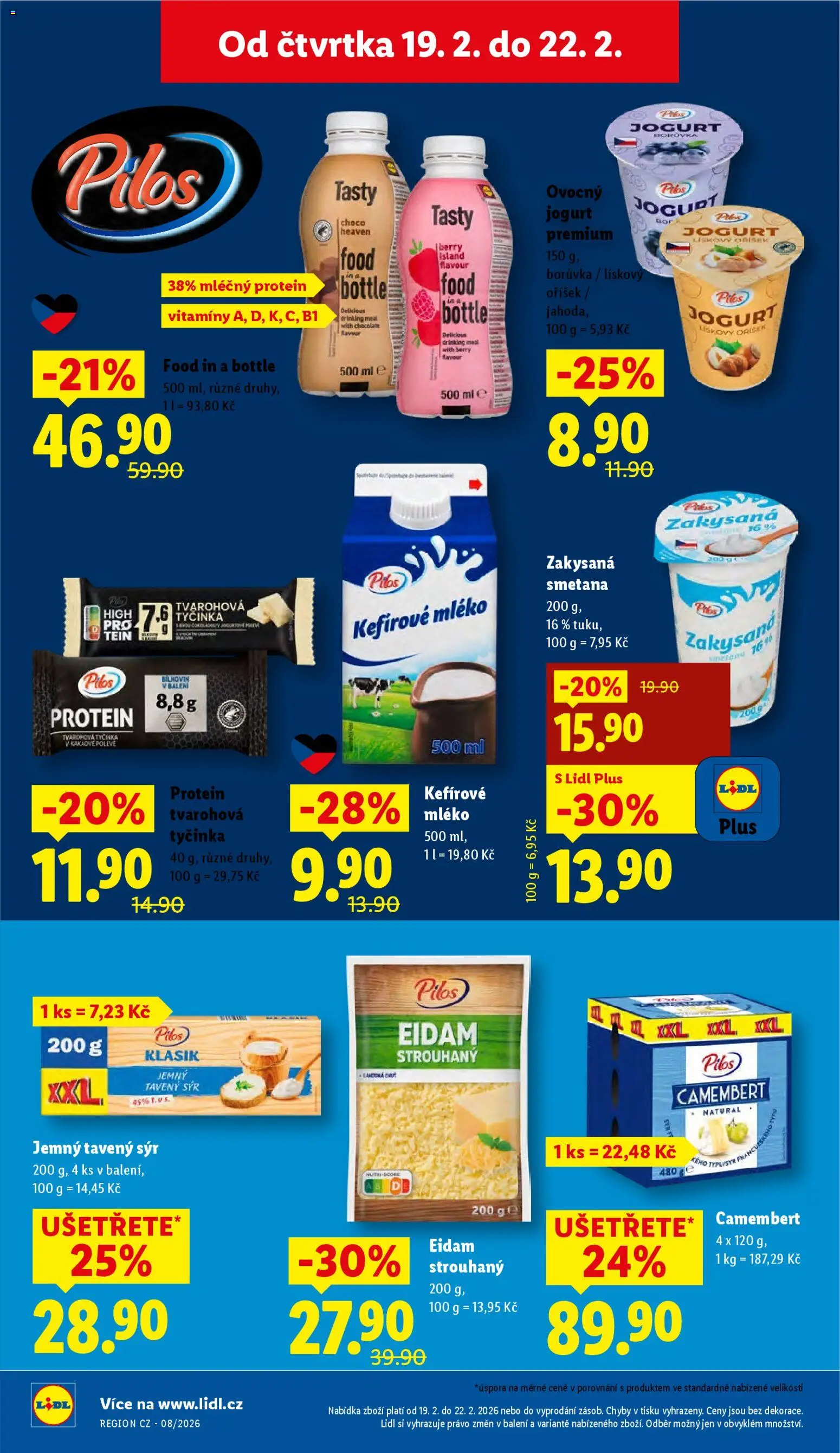 Lidl leták od 19.02.2026 | Strana: 14 | Produkty: Tavený sýr, Mléko, Protein bar, Tvarohová tyčinka