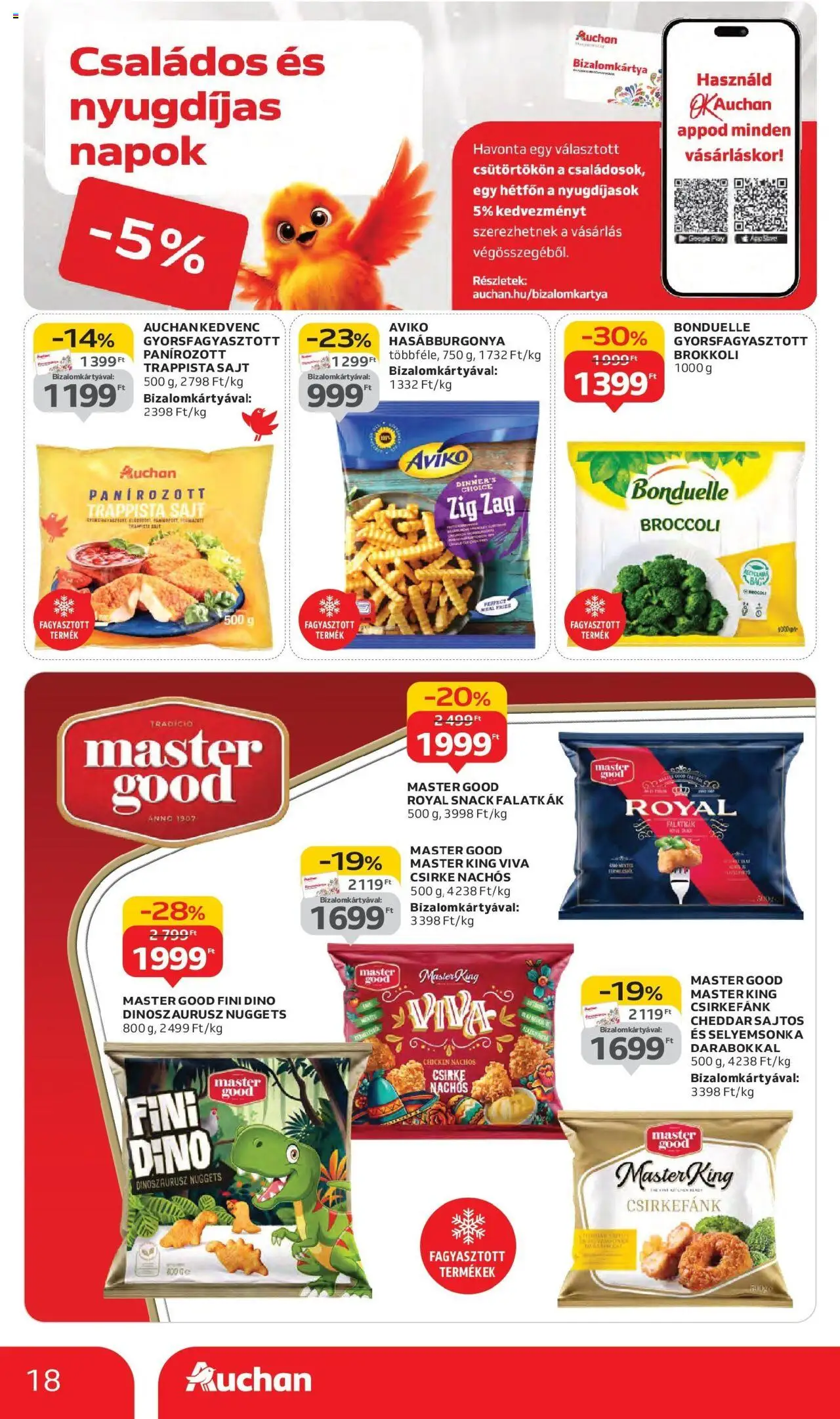 Auchan akciós ujság - amely érvényes a következő dátumtól: 11.09.2025 | Oldal: 18 | Termékek: Cheddar, Hasábburgonya, Brokkoli, Trappista sajt