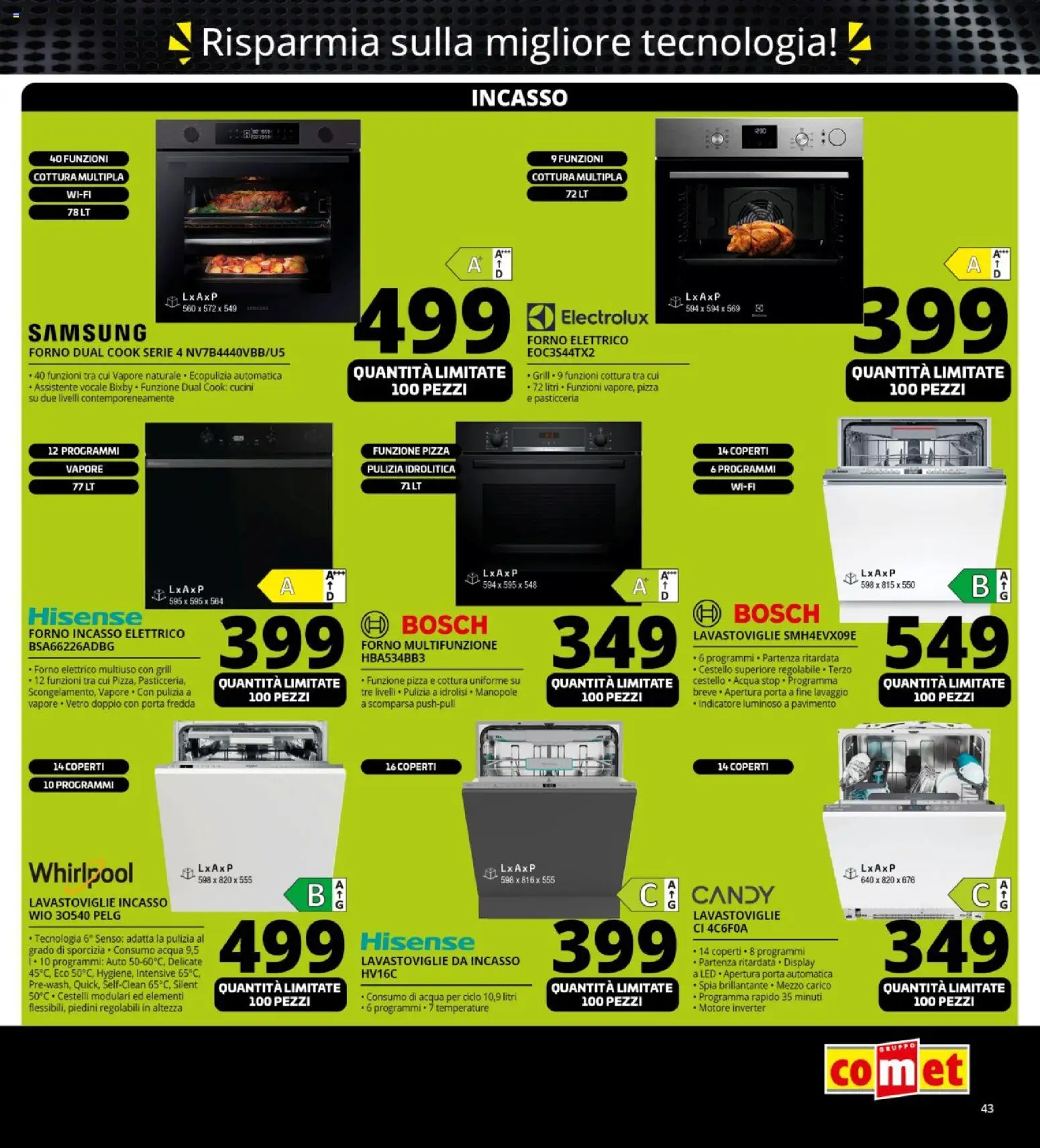 Volantino Comet del 13.11.2025 | Pagina: 43 | Prodotti: Pizza, Lavastoviglie da incasso, Forno, Forno elettrico