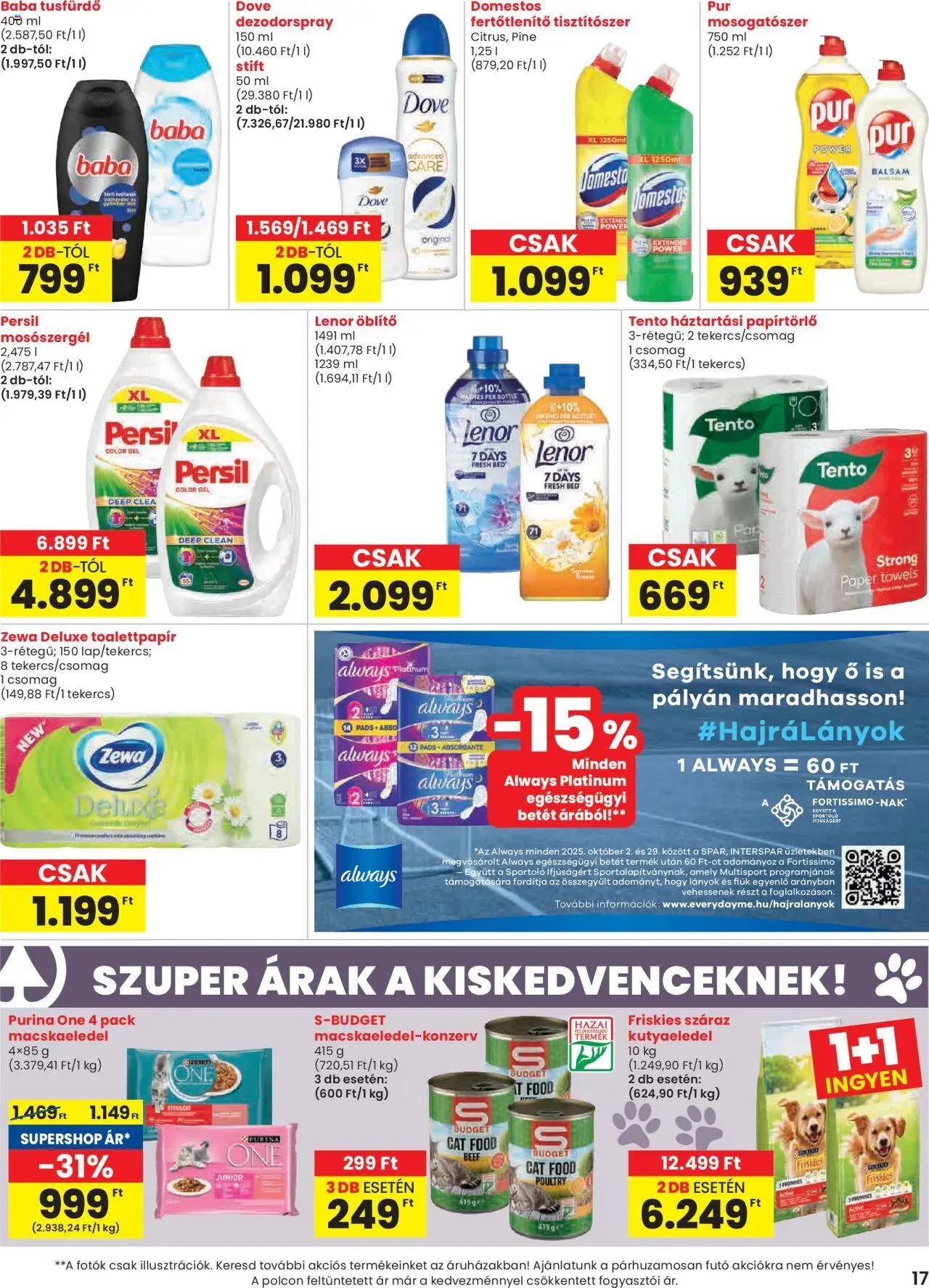 Spar akciós ujság - amely érvényes a következő dátumtól: 16.10.2025 | Oldal: 17 | Termékek: Macskaeledel, Kutyaeledel, Purina one, Öblítő