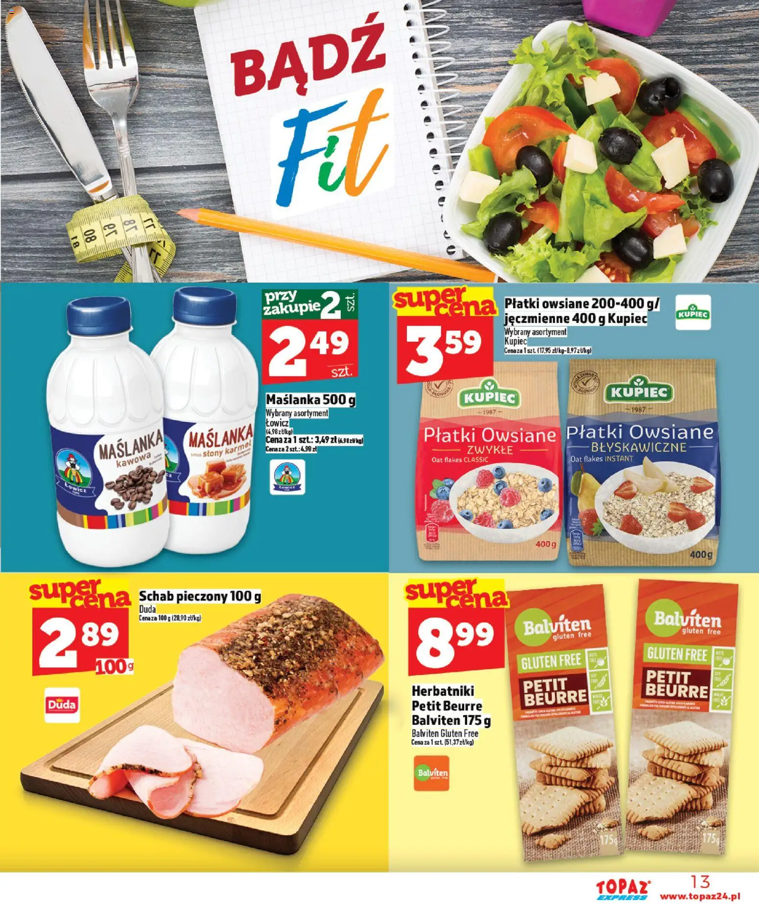 Topaz gazetka - Express od 30.04.2026 | Strona: 13 | Produkty: Płatki owsiane, Herbatniki, Schab pieczony, Płatki