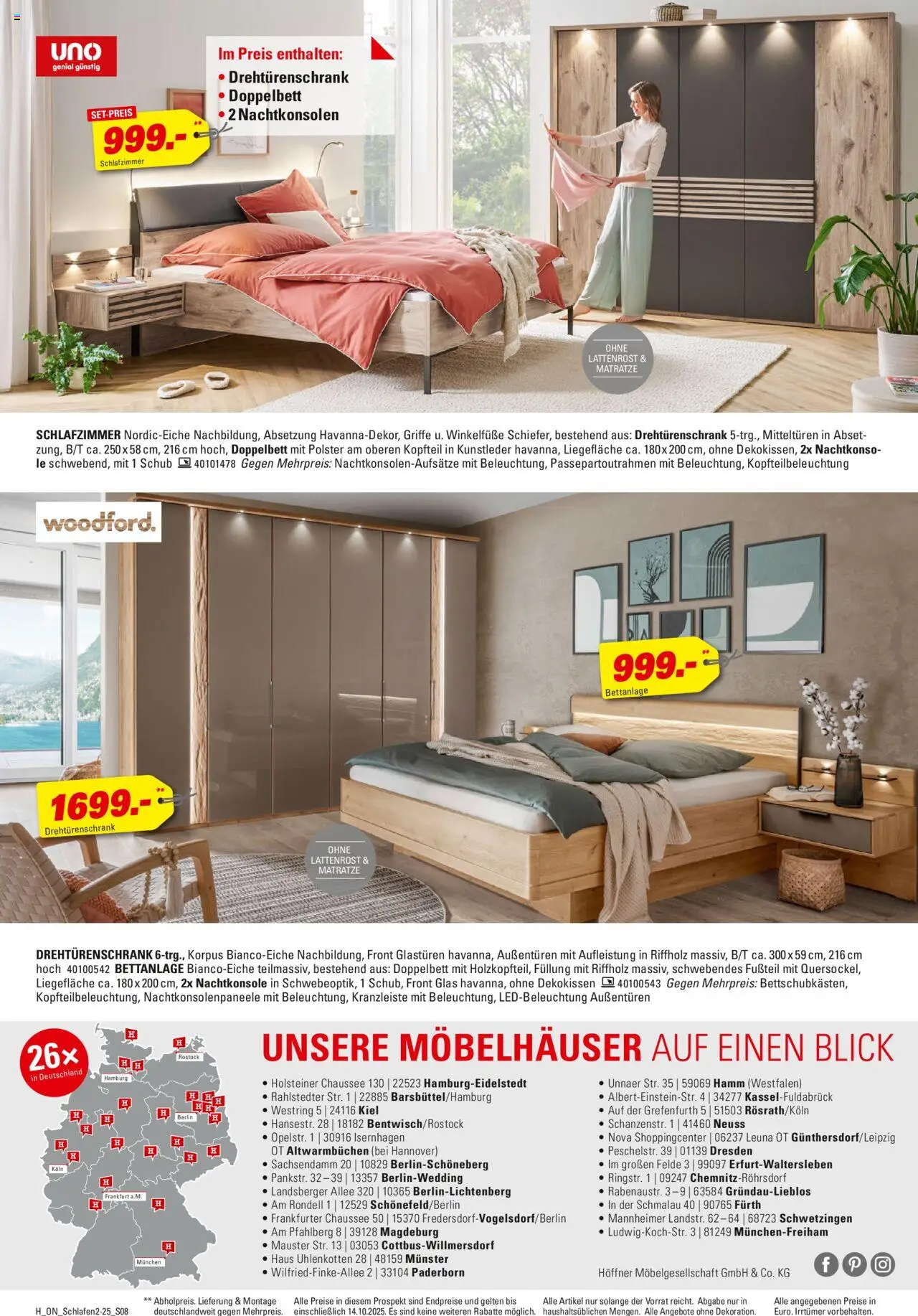 Höffner Schlafen Spezial – gültig ab 01.10.2025 | Seite: 8 | Produkte: Matratze, Lattenrost, Drehtürenschrank, Doppelbett