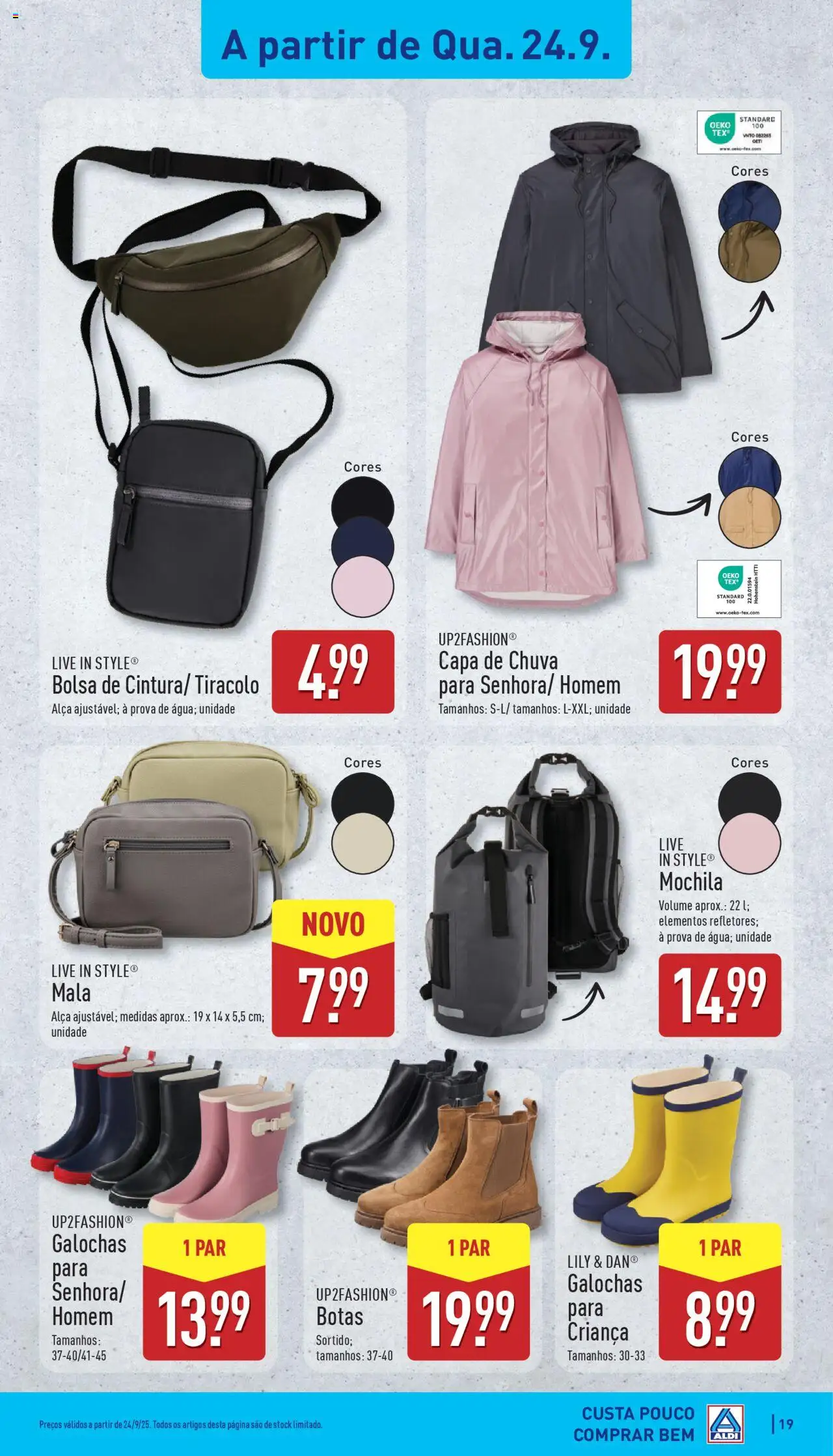 Aldi folheto │ válido de 22.09.2025 | Página: 19 | Produtos: Botas, Bolsa, Capa de chuva, Galochas