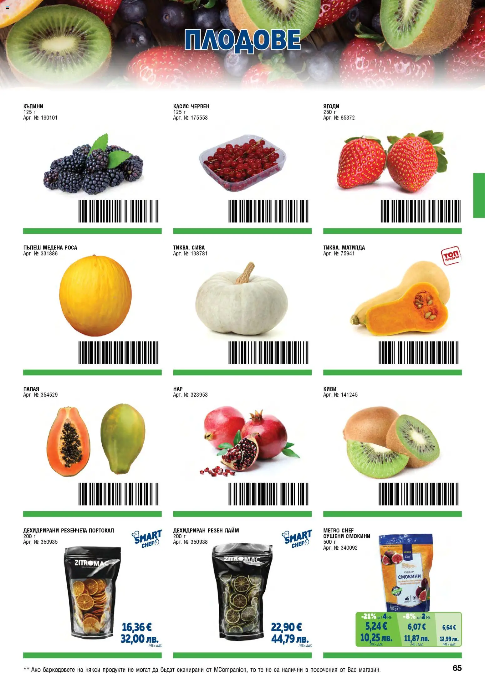 {H1} | Страница: 65 | Продукти: Ягоди, Портокал, Папая, Лайм