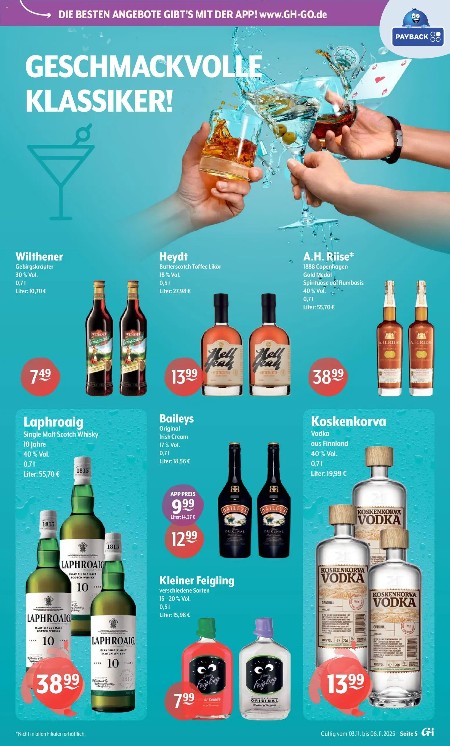 Trink und Spare Prospekt – gültig ab 03.11.2025 | Seite: 5 | Produkte: Likör, Kleiner feigling, Baileys, Vodka