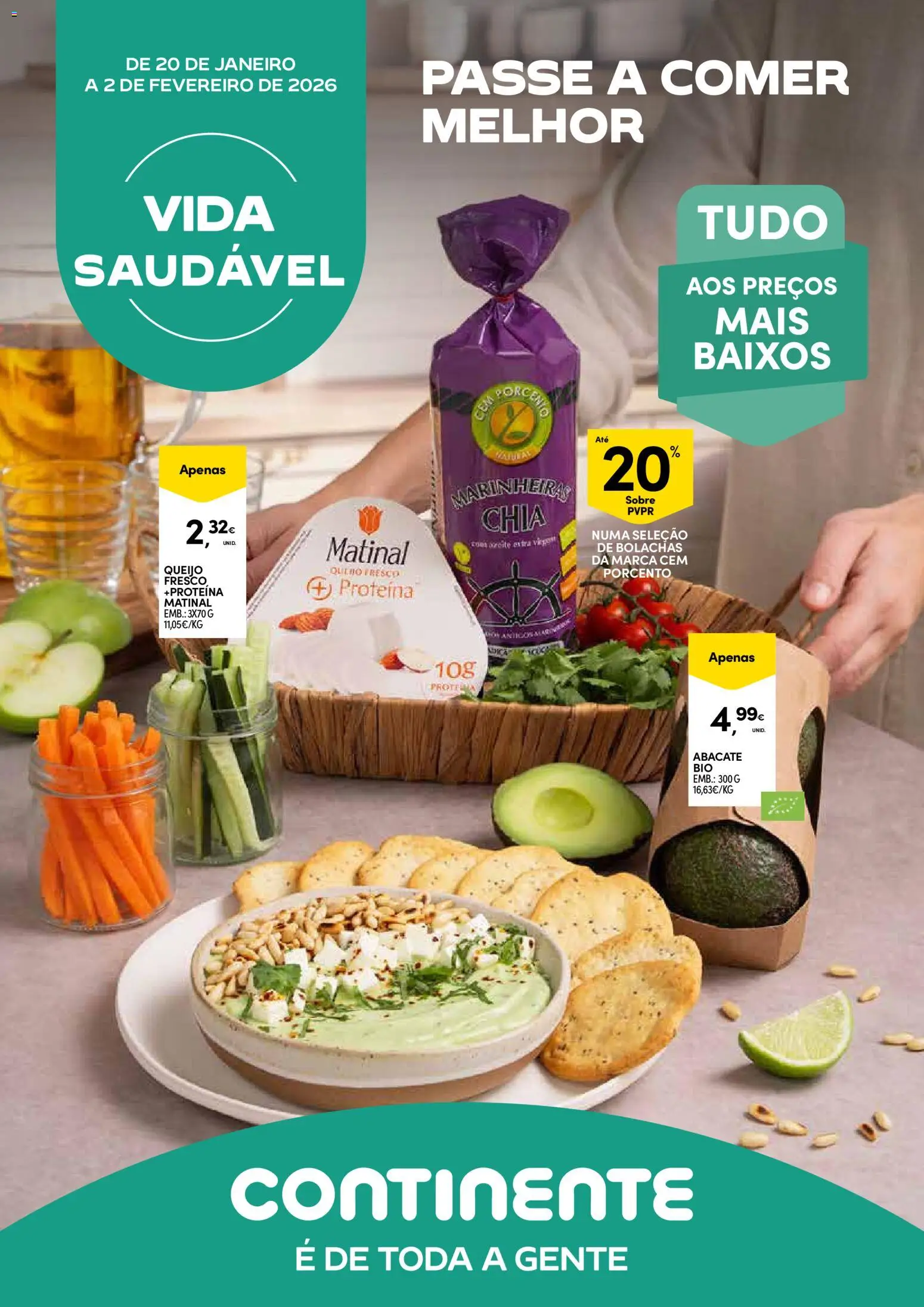 Continente - Açores: Vida Saudável │ válido de 20.01.2026 | Página: 1 | Produtos: Bolachas, Queijo, Abacate, Proteina