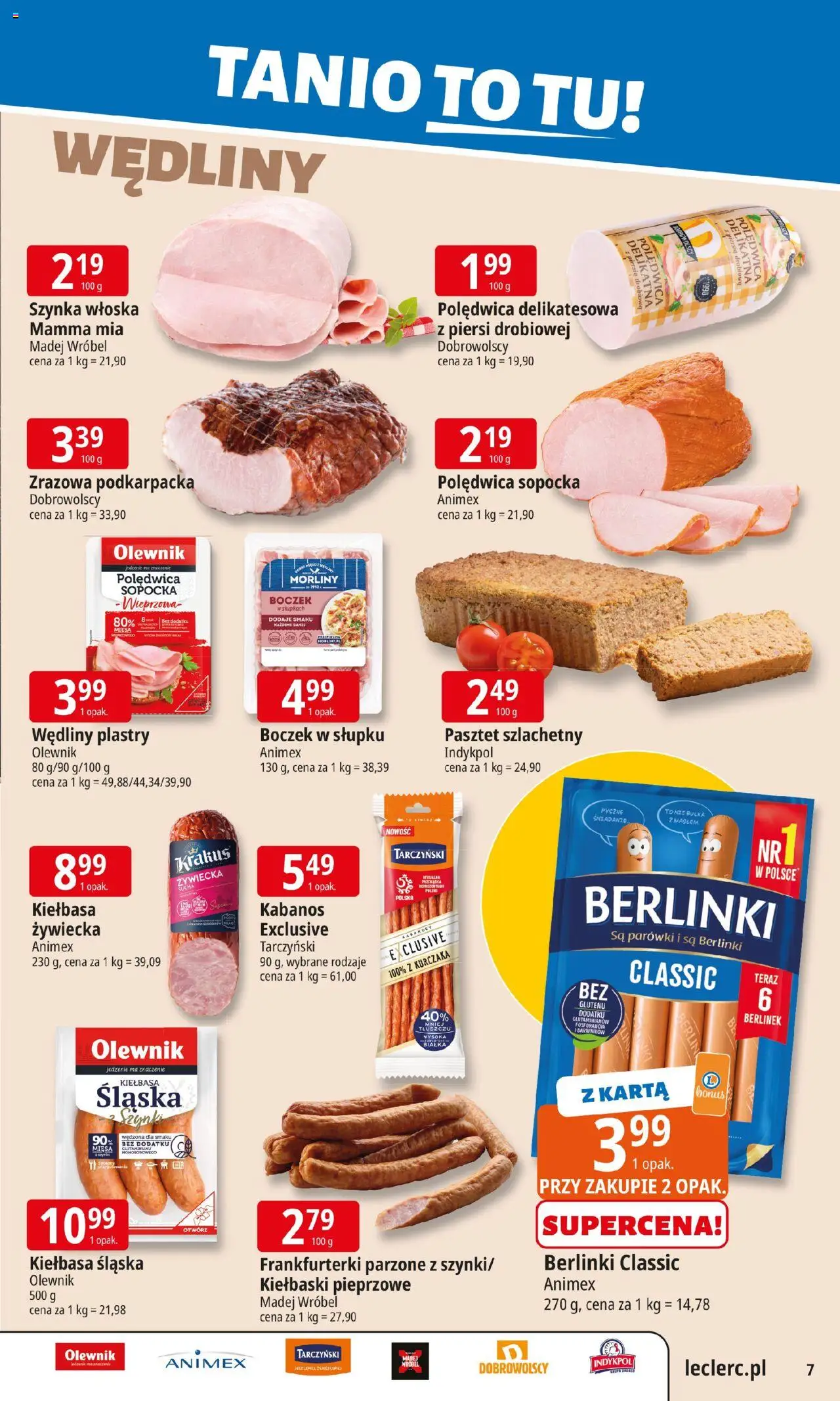 E.Leclerc Gazetka - Elbląg od 20.10.2025 | Strona: 7 | Produkty: Frankfurterki, Kiełbaski, Szynka, Boczek