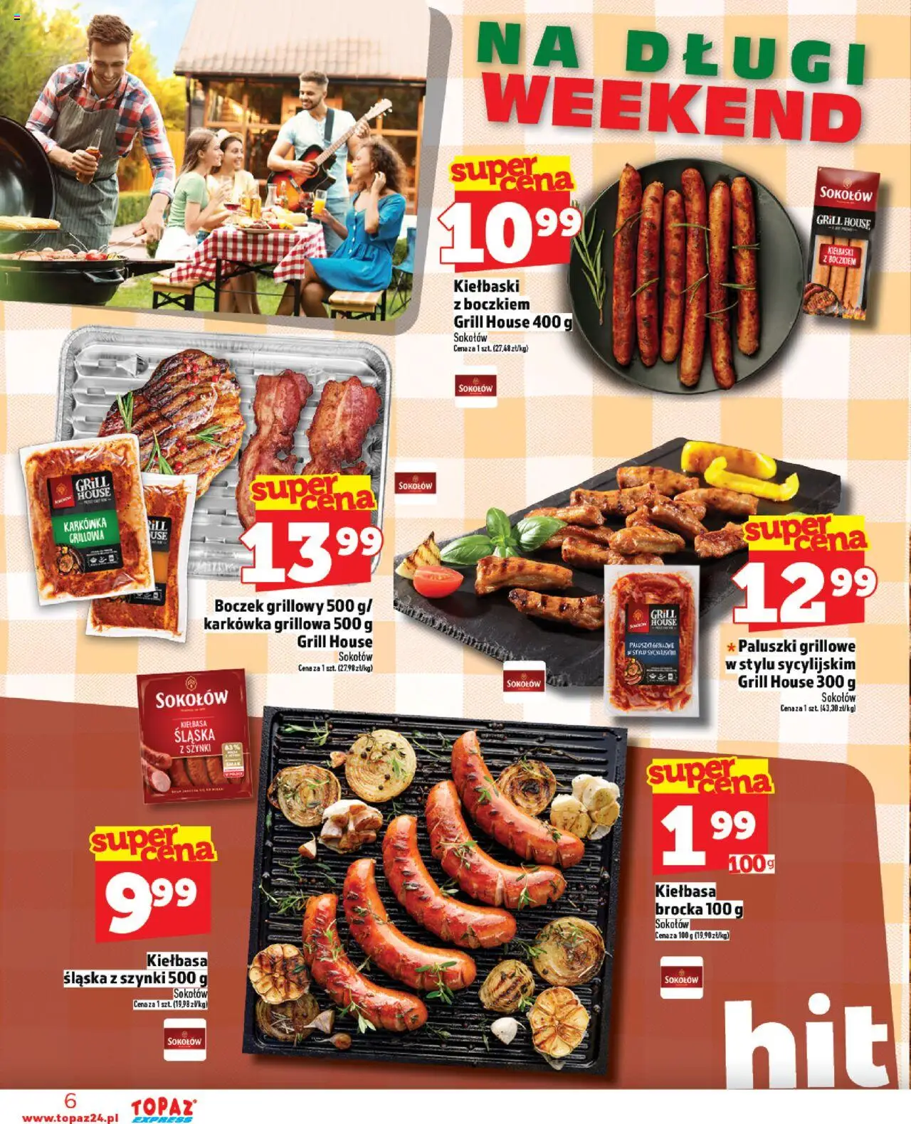 Topaz Gazetka - Express od 14.08.2025 | Strona: 6 | Produkty: Karkówka, Grill, Kiełbasa śląska, Paluszki