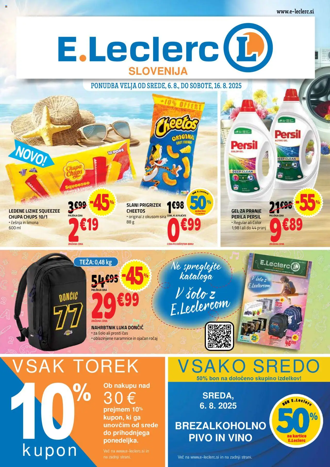 E.leclerc katalog │ velja od 06.08.2025 | Stran: 1 | Izdelki: Teza, Pivo, Nahrbtnik, Limona
