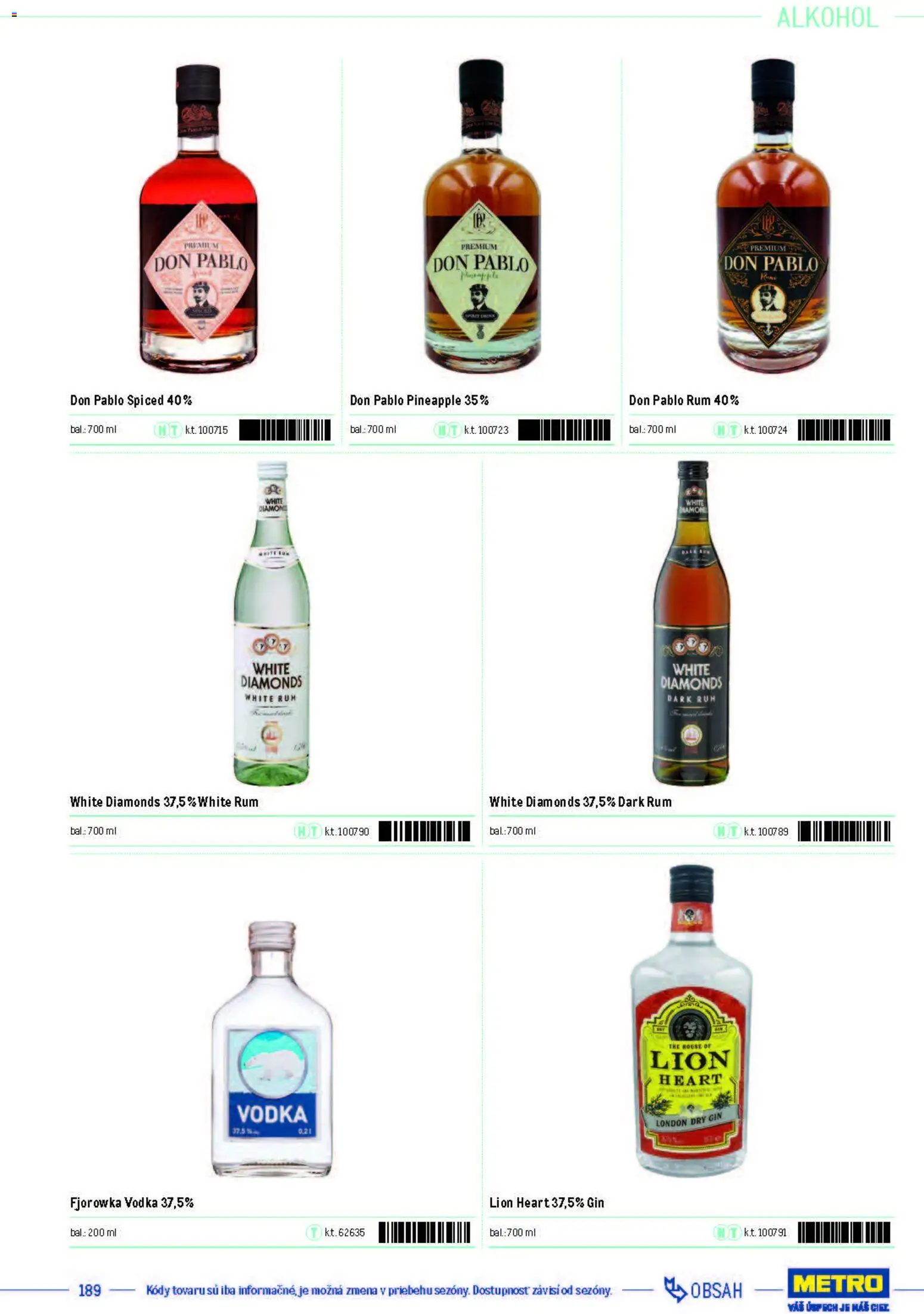 Nové Metro akcie – leták je platný od 05.12.2025 | Strana: 189 | Produkty: Gin, Vodka, Alkohol, Rum