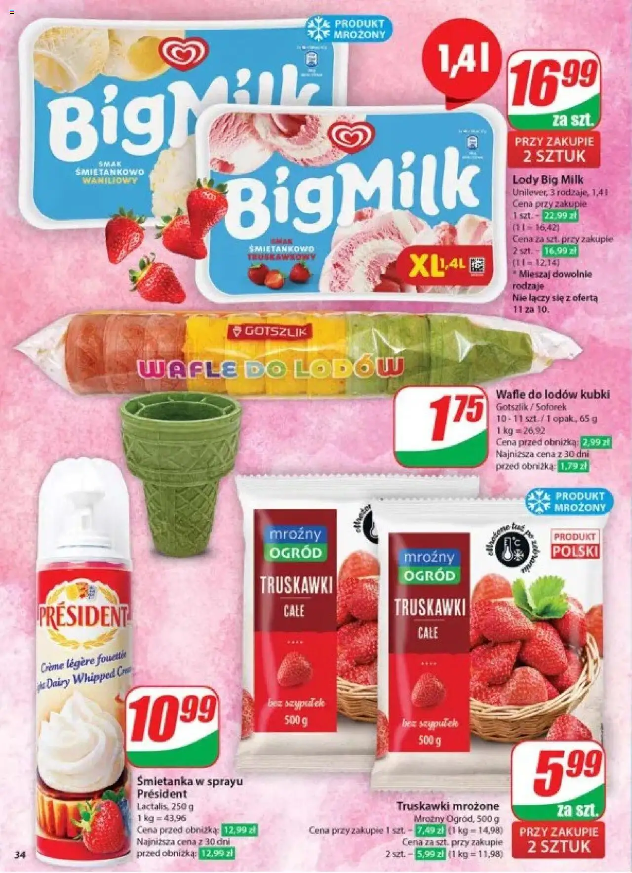 Dino Gazetka od 28.05.2025 | Strona: 34 | Produkty: Wafle, Big Milk, Truskawki, Lody