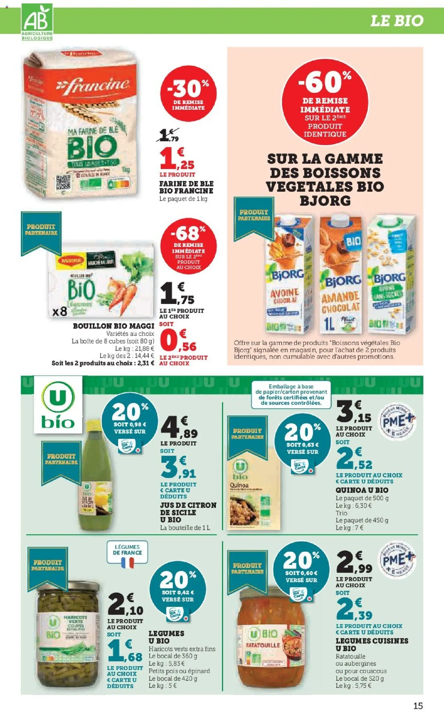 {H1} | Page: 15 | Produits: Amande, Pois, Chocolat, Jus