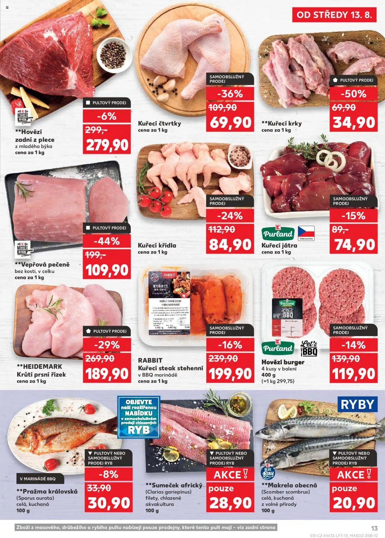Kaufland leták - Brno od 13.08.2025 | Strana: 13 | Produkty: Burger, Pražma, Steak, Hovězí burger
