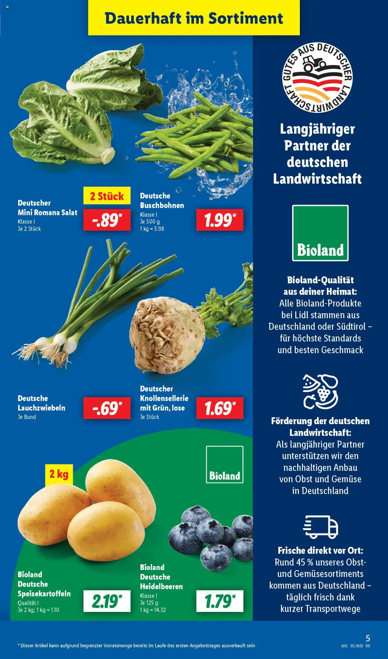 Lidl Prospekt Gladenbach - gültig ab dem 25.08.2025 | Seite: 5 | Produkte: Heidelbeeren, Gemüse, Obst, Salat