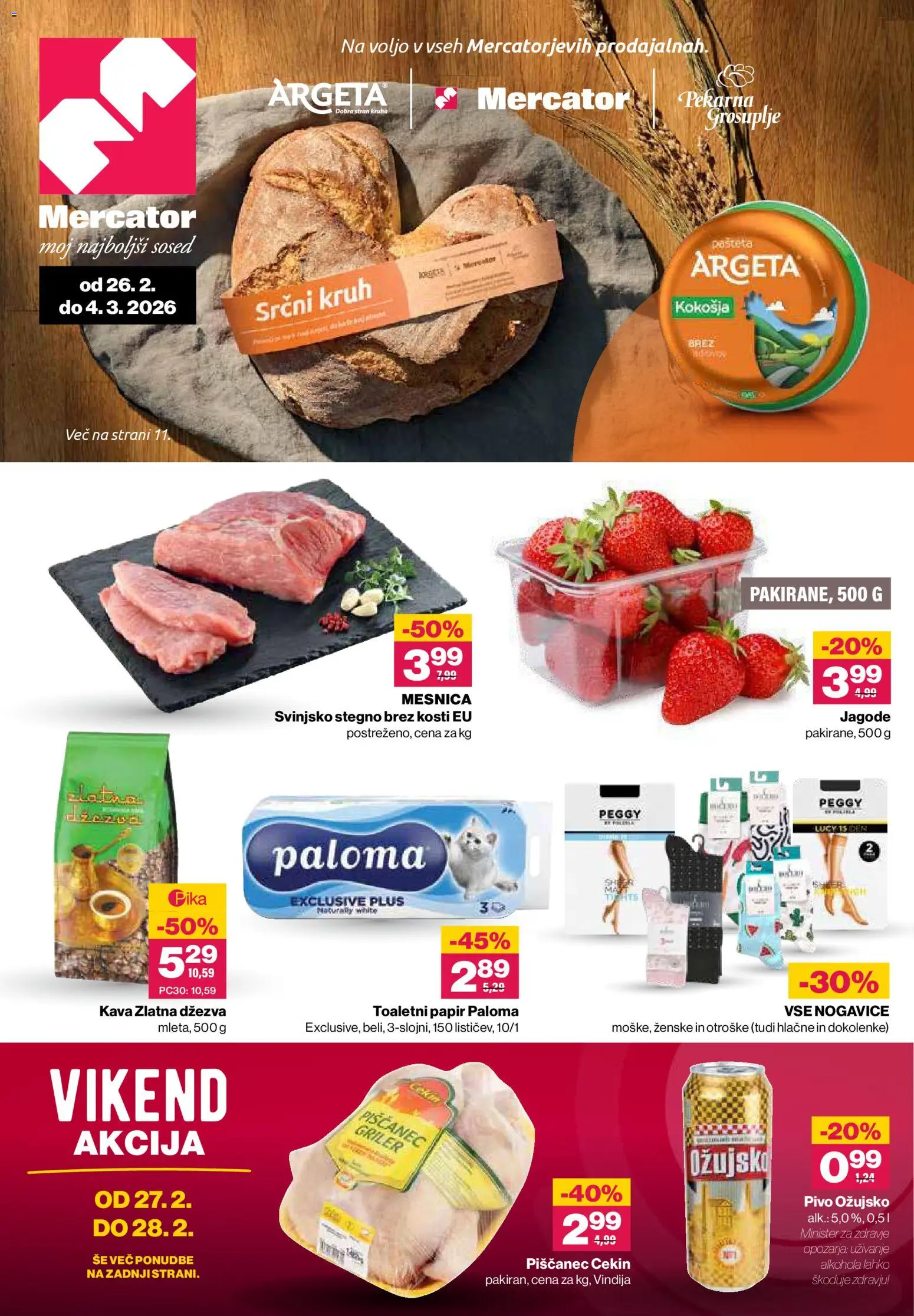 Novi Mercator katalog ponudbe – veljaven od 26.02.2026 | Stran: 1 | Izdelki: Toaletni papir, Pekarna, Kruh, Jagode