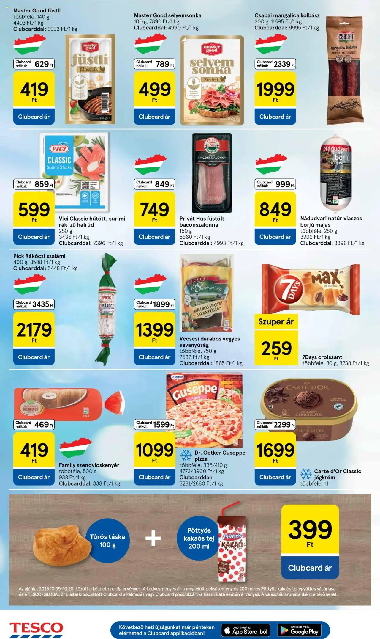 Tesco akciós ujság - amely érvényes a következő dátumtól: 09.10.2025 | Oldal: 4 | Termékek: Pick, Szendvicskenyér, Tej, Jégkrém