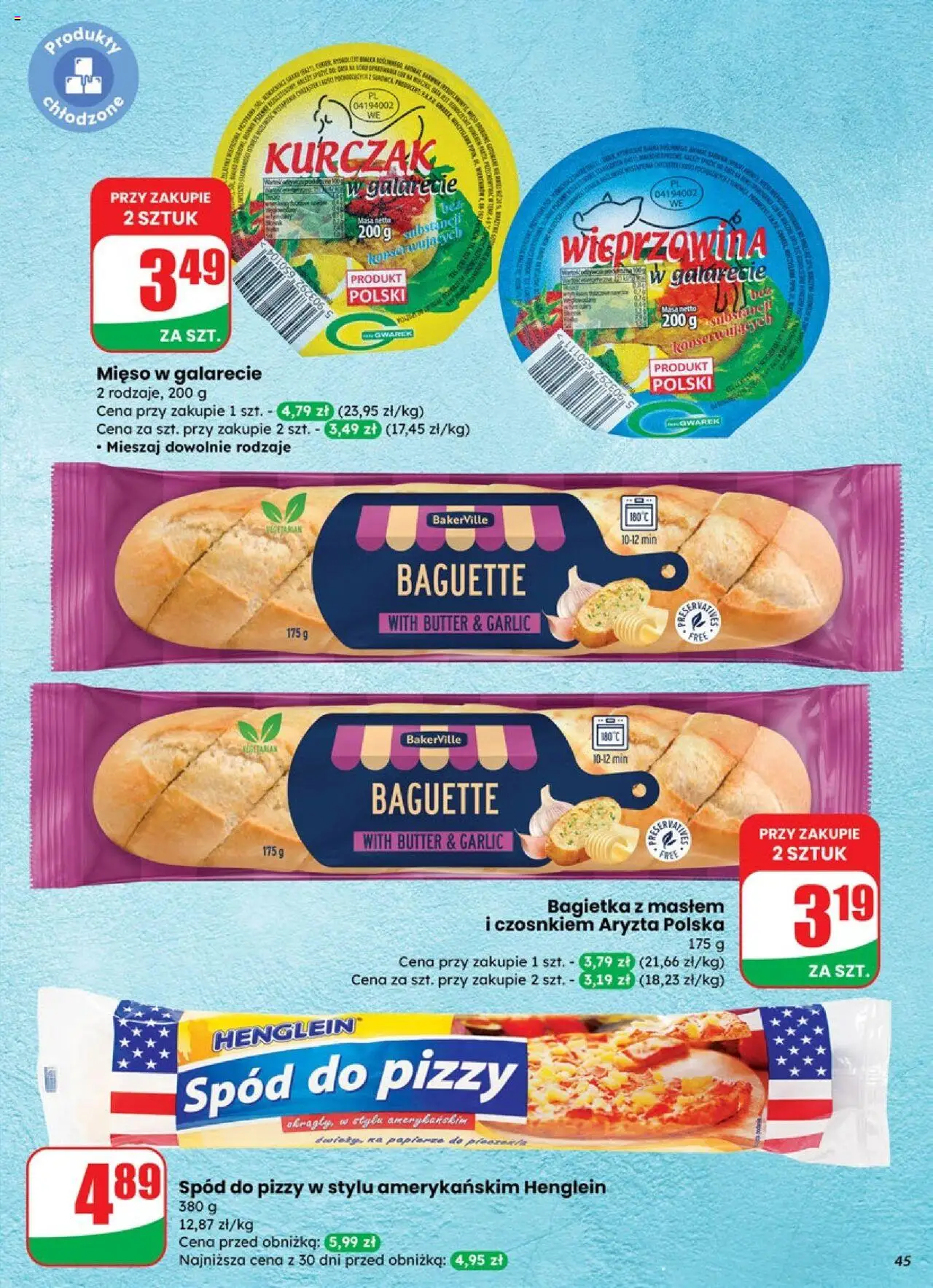 Dino Gazetka od 15.10.2025 | Strona: 45 | Produkty: Kurczak, Spód do pizzy, Bagietka, Wieprzowina