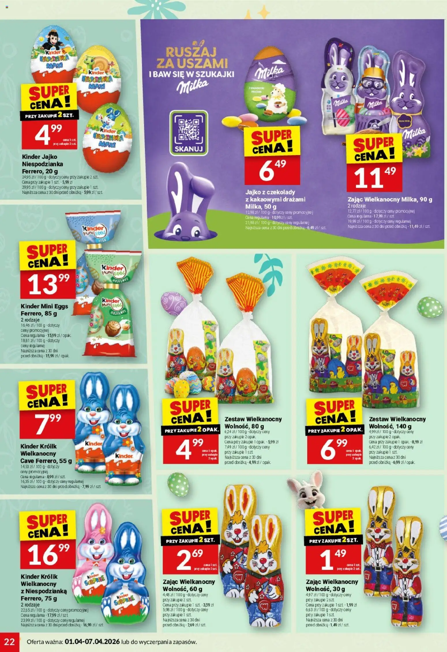 Twój Market gazetka od 01.04.2026 | Strona: 22 | Produkty: Czekolady, Milka, Kinder jajko, Jajko niespodzianka