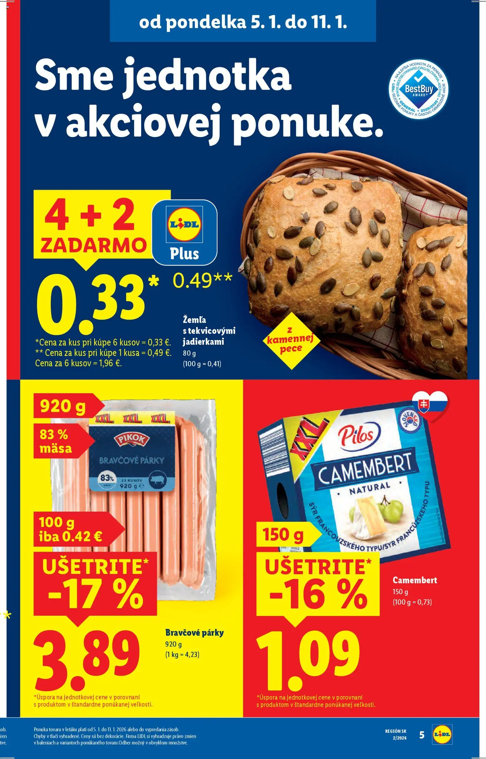 Nové Lidl akcie – leták je platný od 05.01.2026 | Strana: 5 | Produkty: Syr, Párky