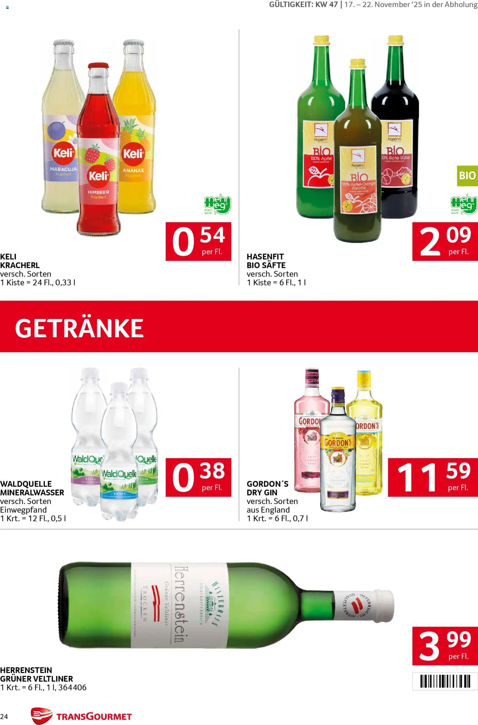Transgourmet Flugblatt gültig ab 17.11.2025 | Seite: 24 | Produkte: Gin, Äpfel, Ananas