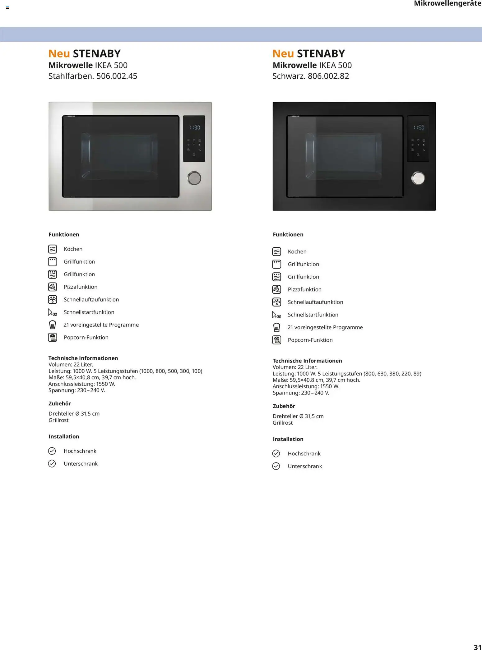 Ikea Elektrogeräte – gültig ab 10.04.2026 | Seite: 31 | Produkte: Mikrowelle, Unterschrank, Hochschrank