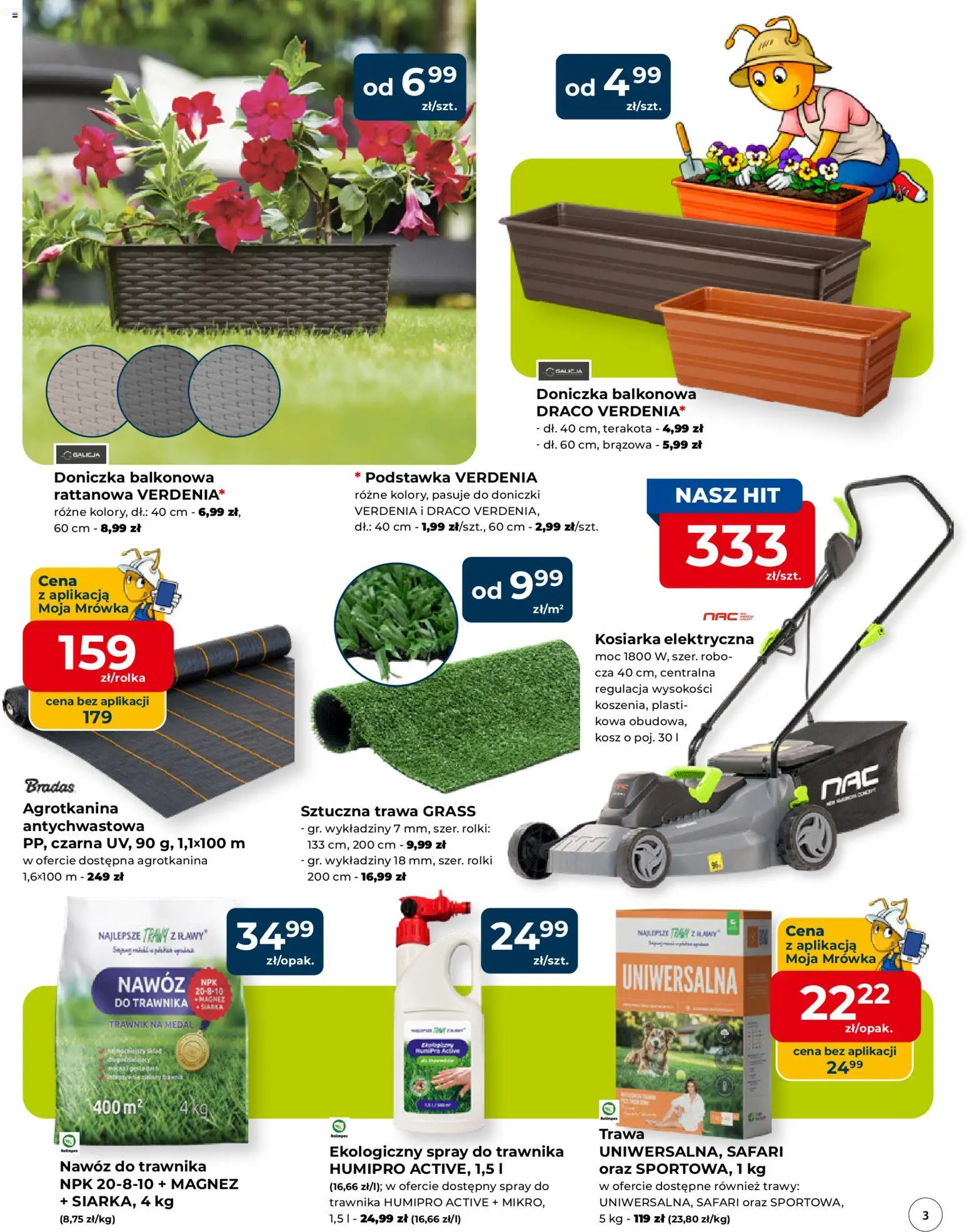 Mrówka gazetka - Rypin od 23.04.2026 | Strona: 3 | Produkty: Trawy, Rolki, Kosiarka, Doniczka