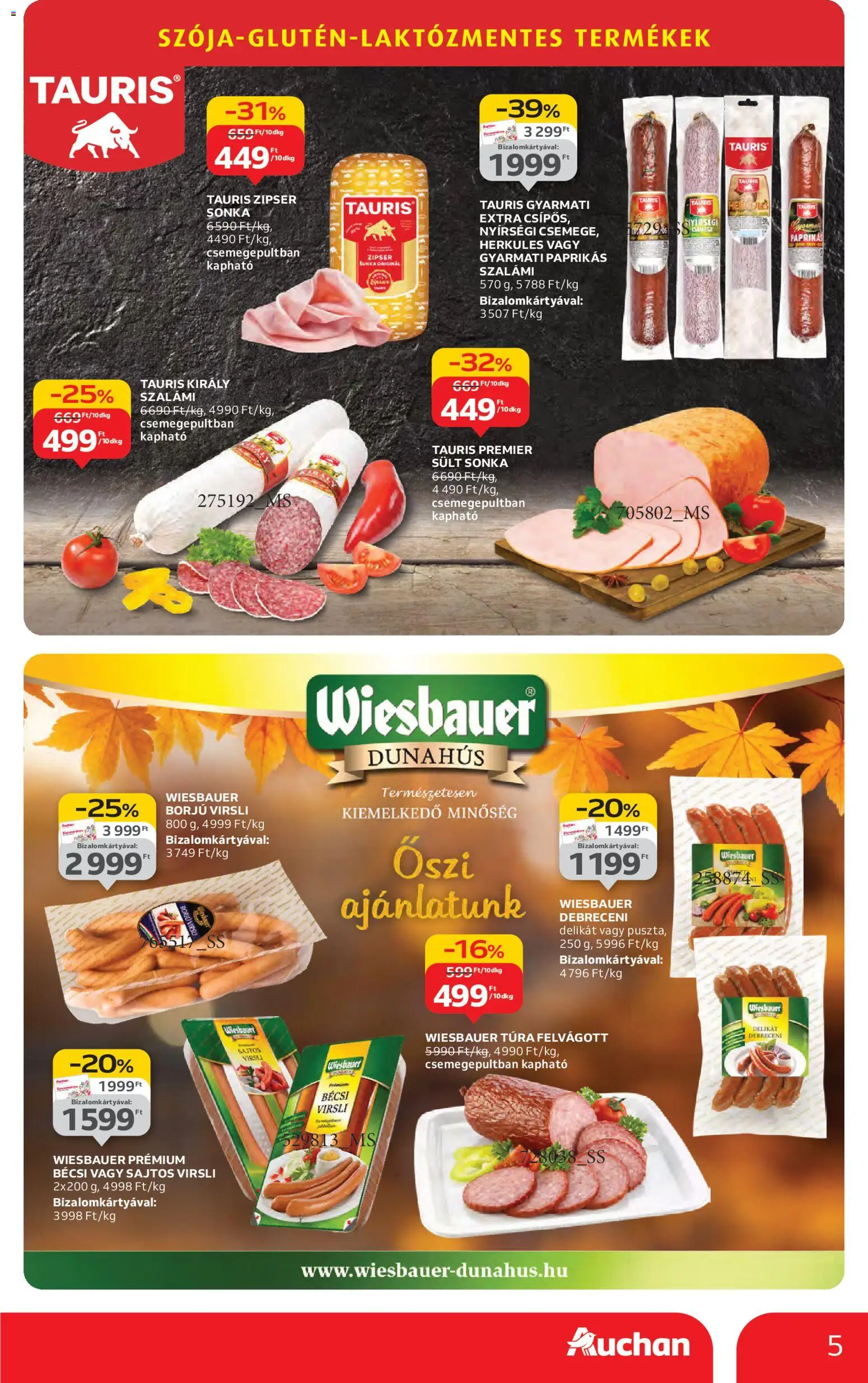Auchan akciós ujság - amely érvényes a következő dátumtól: 06.11.2025 | Oldal: 5 | Termékek: Virsli, Debreceni, Szalámi, Felvágott