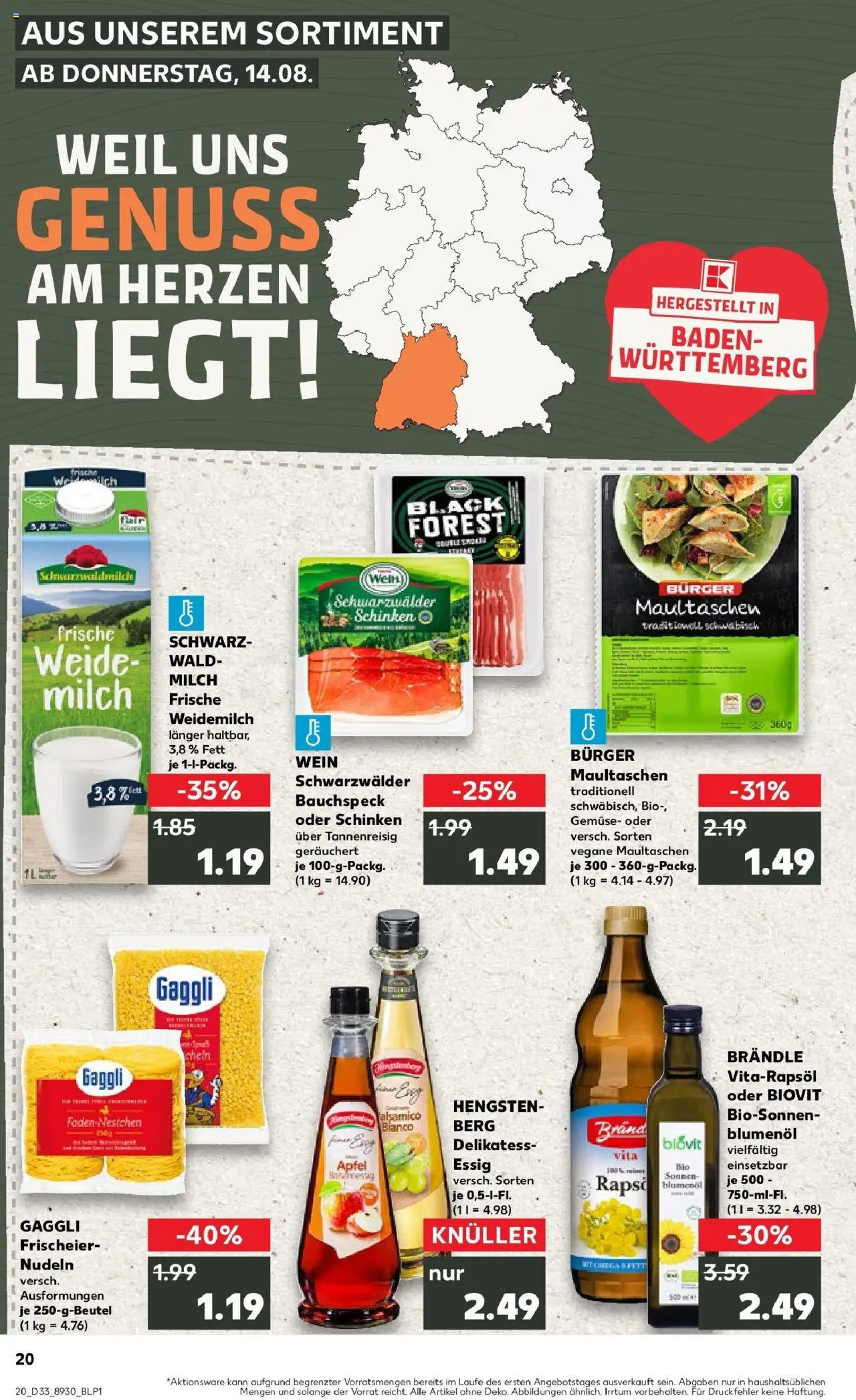 Kaufland prospekt Bad Dürrheim	 - gültig ab dem 14.08.2025 | Seite: 20 | Produkte: Burger, Gemüse, Pasta, Nudeln