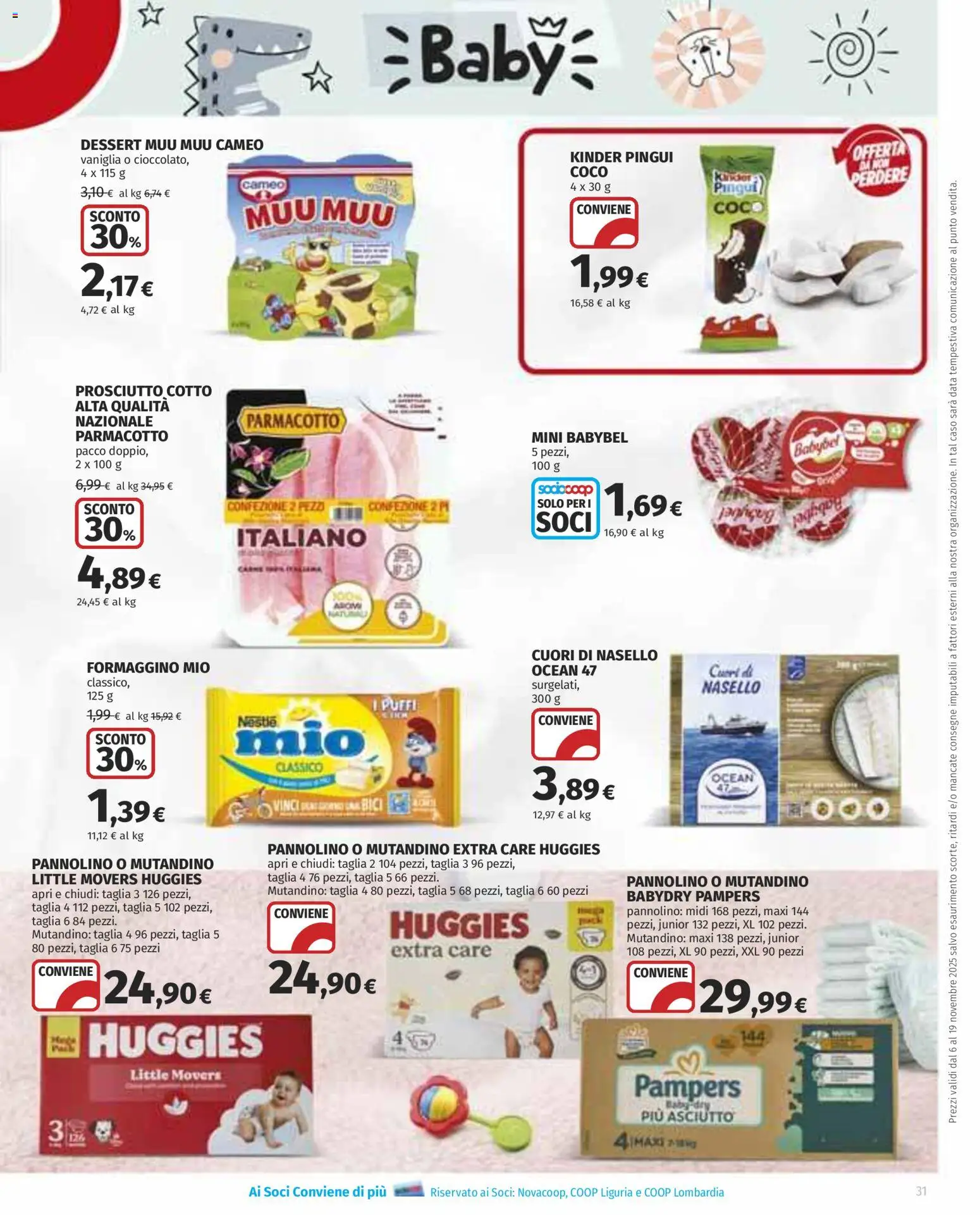 Volantino Ipercoop del 06.11.2025 | Pagina: 31 | Prodotti: Prosciutto Cotto, Data, Pampers, Nasello