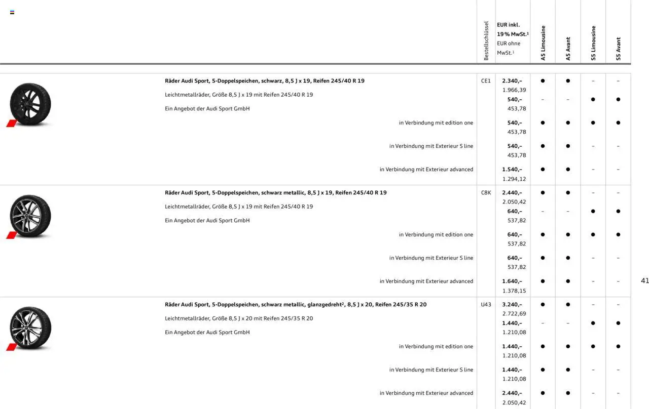 Audi A5 – gültig ab 09.01.2025 | Seite: 41