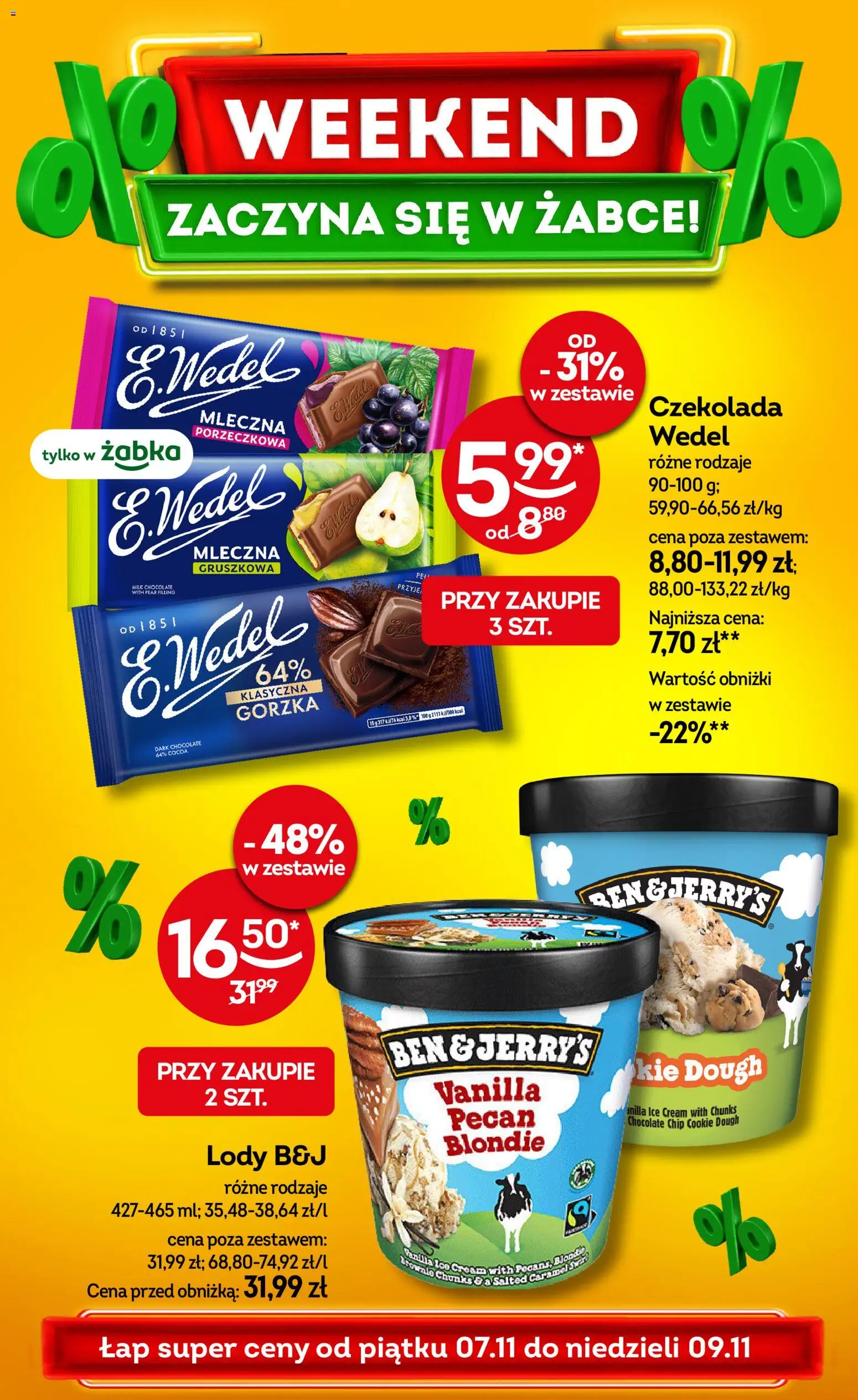 Żabka Gazetka - Weekendowe promocje od 07.11.2025 | Strona: 1 | Produkty: Czekolada, Lody