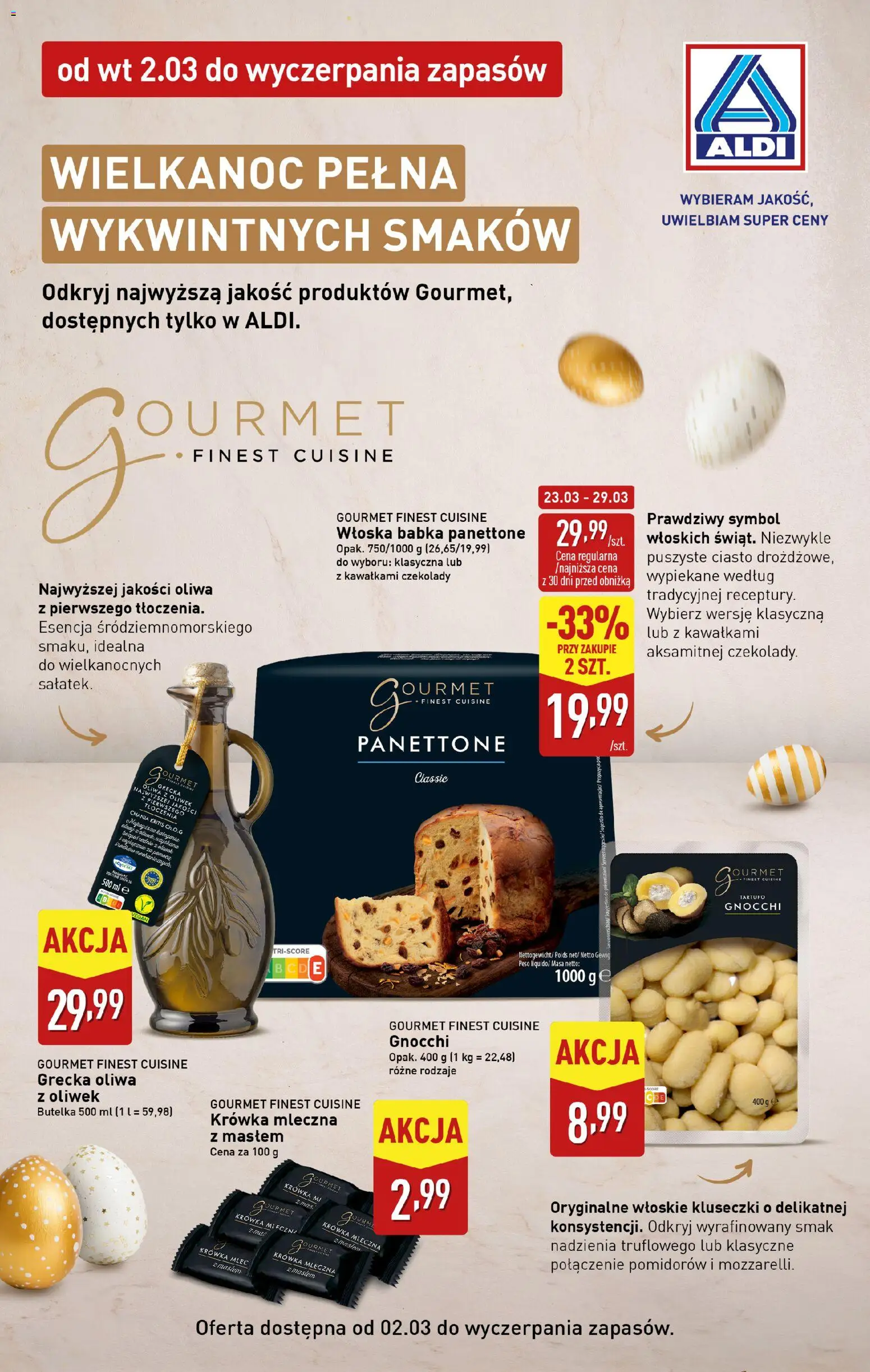 Aldi gazetka - Wielkanoc pełna wykwintnych smaków od 02.03.2026 | Strona: 1 | Produkty: Czekolady, Oliwa z oliwek, Ciasto, Krowka