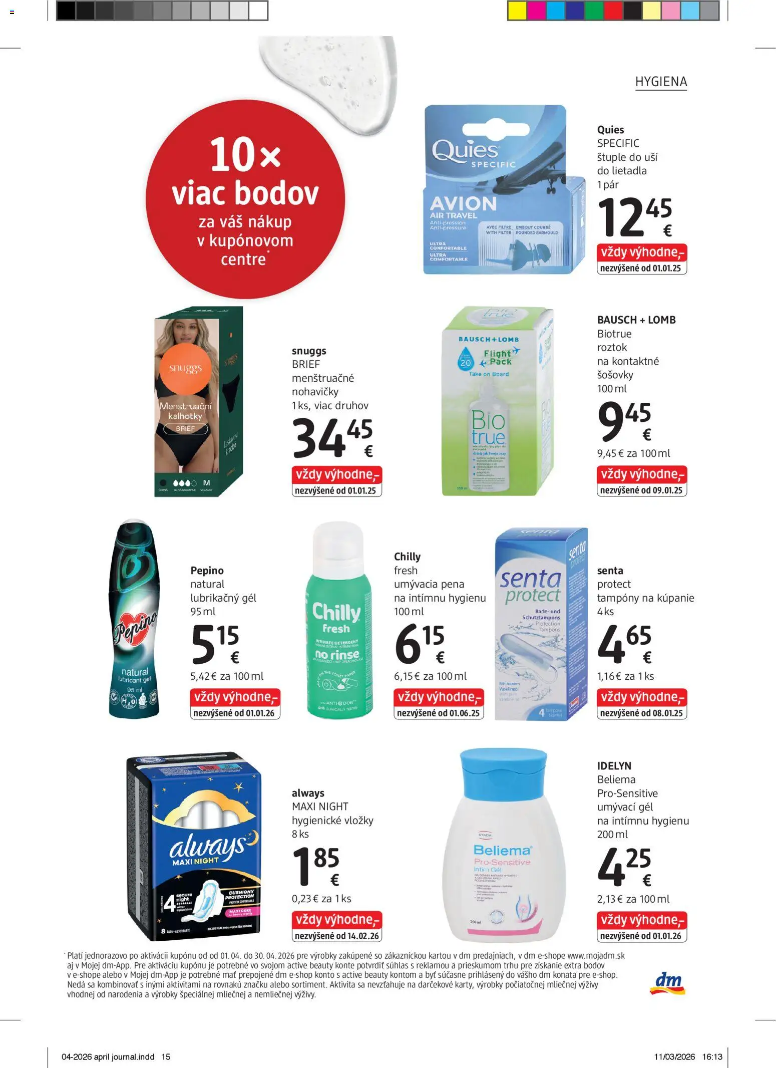 Nové dm drogerie akcie – leták je platný od 01.04.2026 | Strana: 15 | Produkty: Štuple do uší, Nohavičky