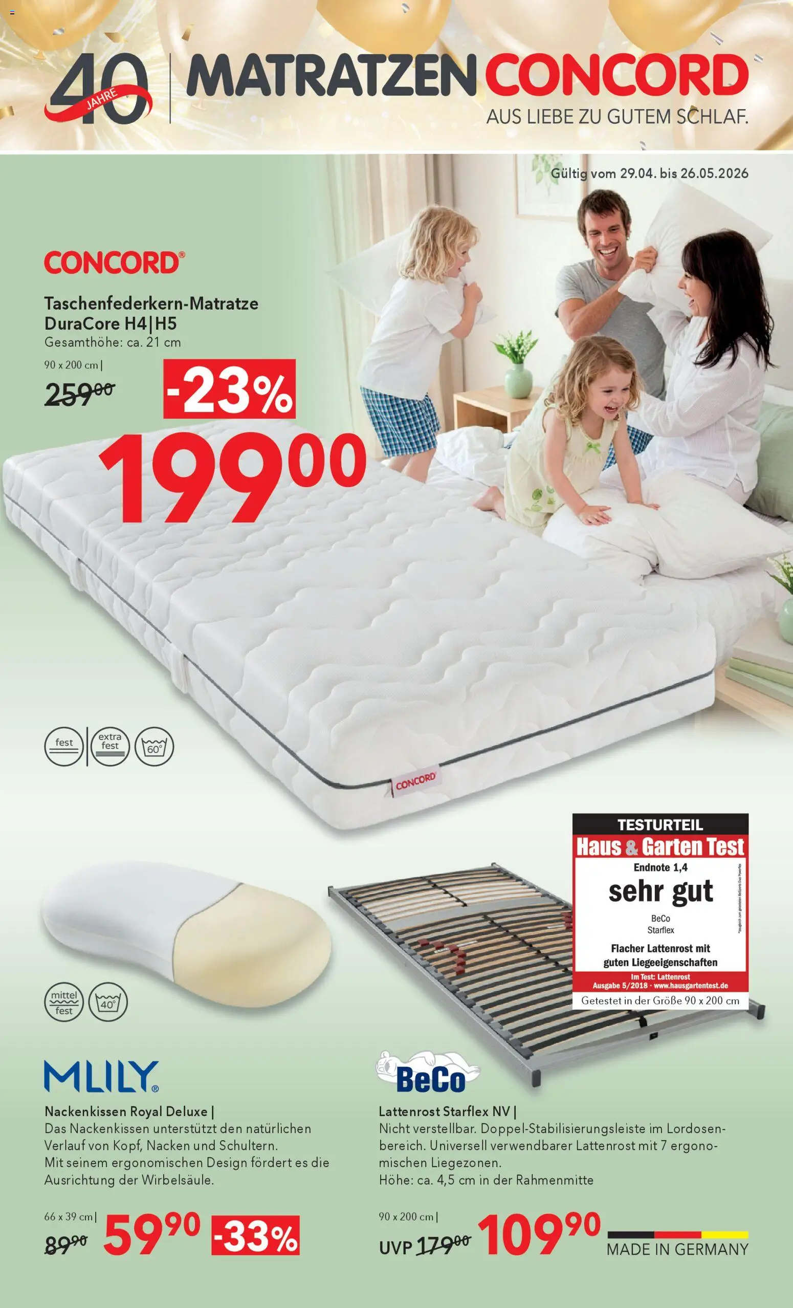 Matratzen Concord Flugblatt gültig ab 29.04.2026 | Seite: 1 | Produkte: Lattenrost