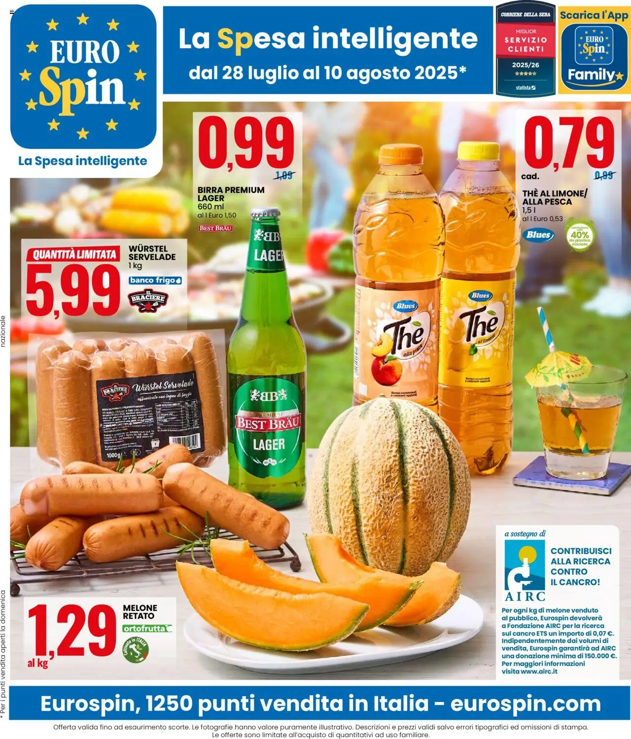 Volantino Eurospin del 28.07.2025 | Pagina: 1 | Prodotti: Wurstel, Pesca, Melone, The