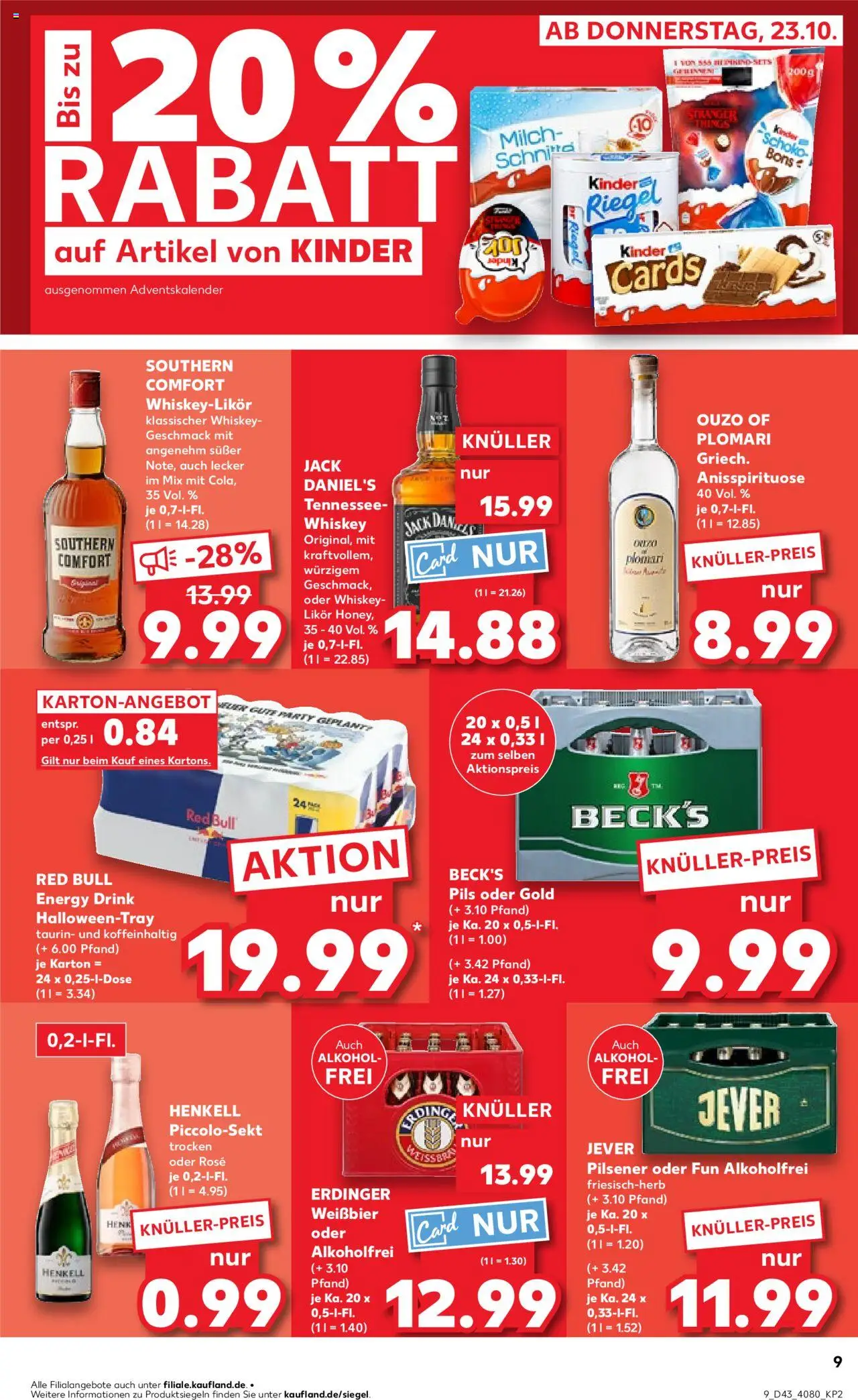 Kaufland prospekt Speyer	 – gültig ab 23.10.2025 | Seite: 9 | Produkte: Milch, Likör, Pils, Kinder riegel