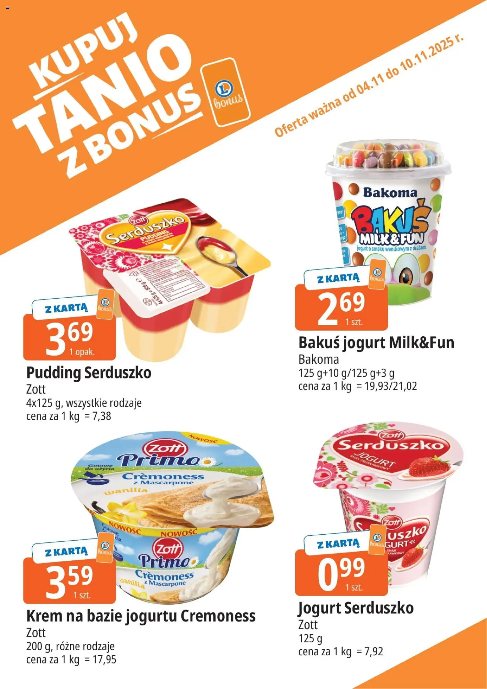 E.Leclerc Gazetka - Kłodzko kupony dodatkowe od 04.11.2025 | Strona: 4 | Produkty: Karta, Mascarpone, Jogurt, Krem